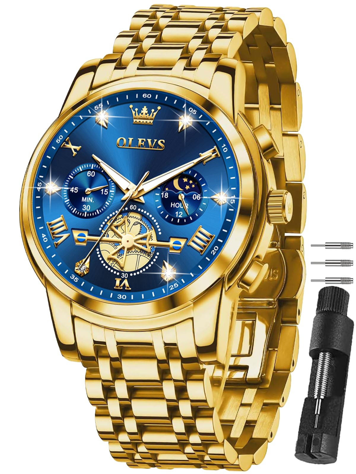 OLEVS Watches for Men Dress Watch Chronograph Luxury Stainless Steel Big Face Men Watches Multi-Function Easy to Read