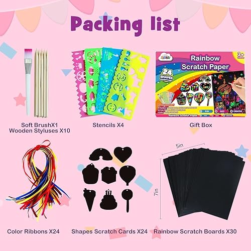 Miniatura 6 de ZMLM Papel para rascar artesanías para niñas: juego de dibujo mágico de arco iris Scratch Kit de suministros de tablero de papel para niñas de 3 a