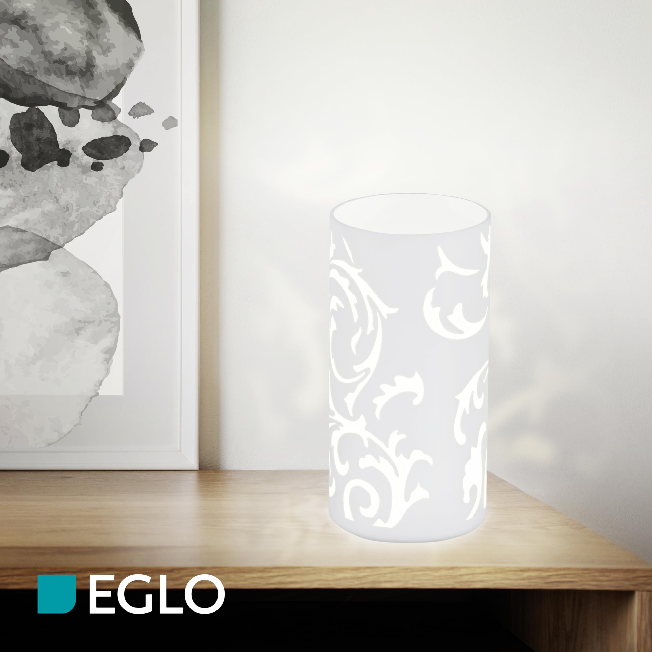 EGLO Rivato Tafellamp, 1 lichtpunt, elegant, bedlampje van glas met decoratie, woonkamerlamp in chroom, wit, lamp met schakelaar, E27-fitting