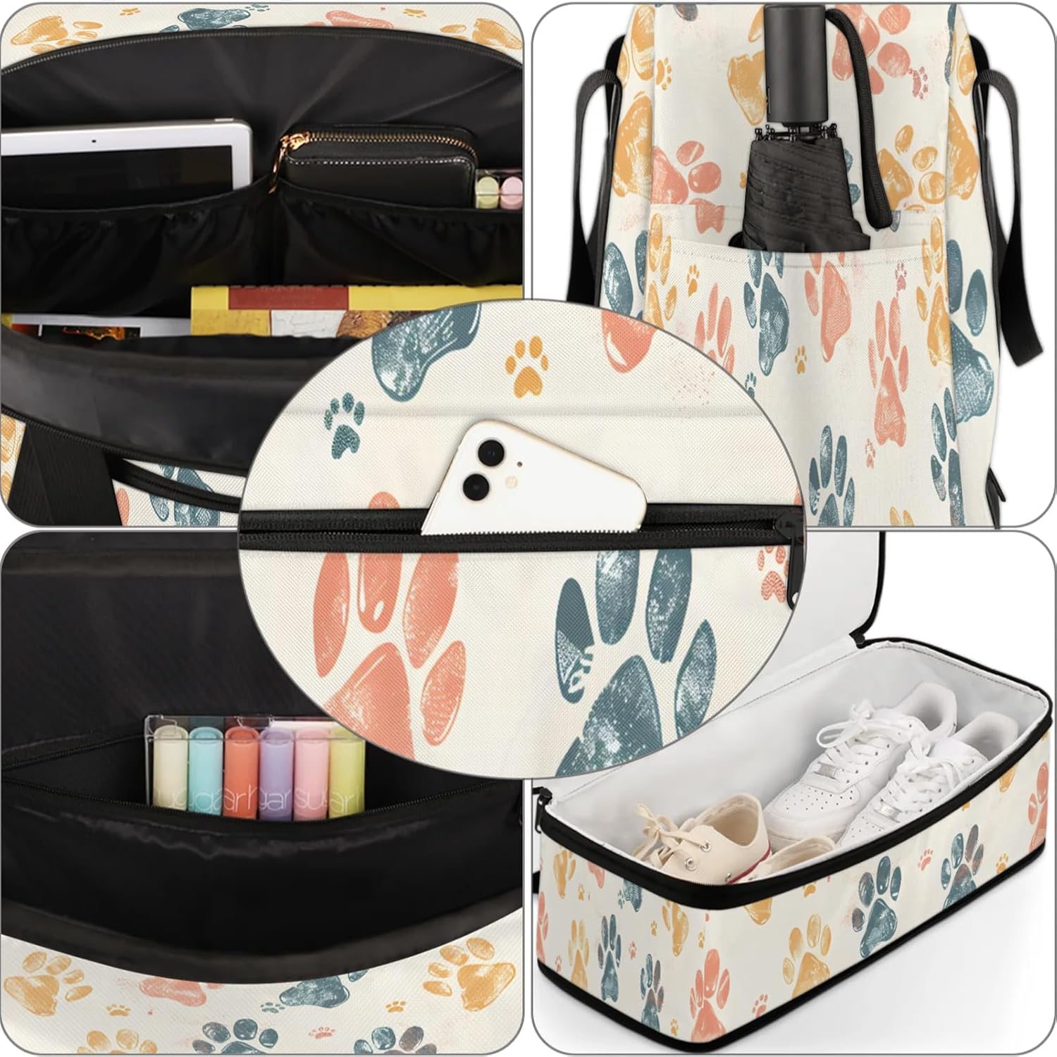 Paw Print Colorful Cute Travel Duffel Bags for Women & Men Large Sports Gym Bags Foldie Weekender Overnight Bag Carry On Tote Bag With Shoe Compartment Personal Item Bag for Travel Sports Gym