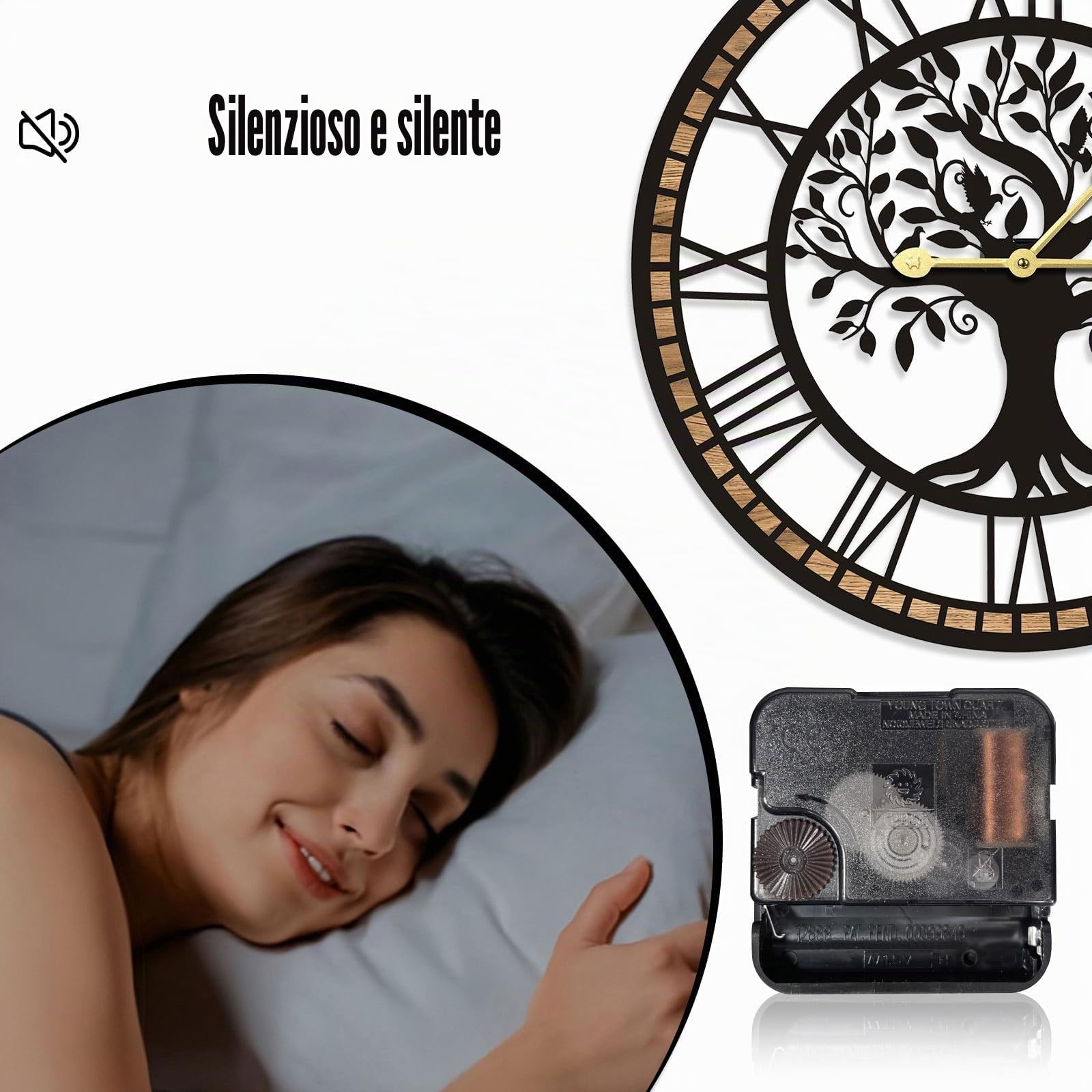 Grande orologio da parete a forma di Albero della Vita | Silenzioso e senza ticchettio, alimentato a batteria, adatto a cucine,corridoio,camere da letto e soggiorni decorare(60cm)
