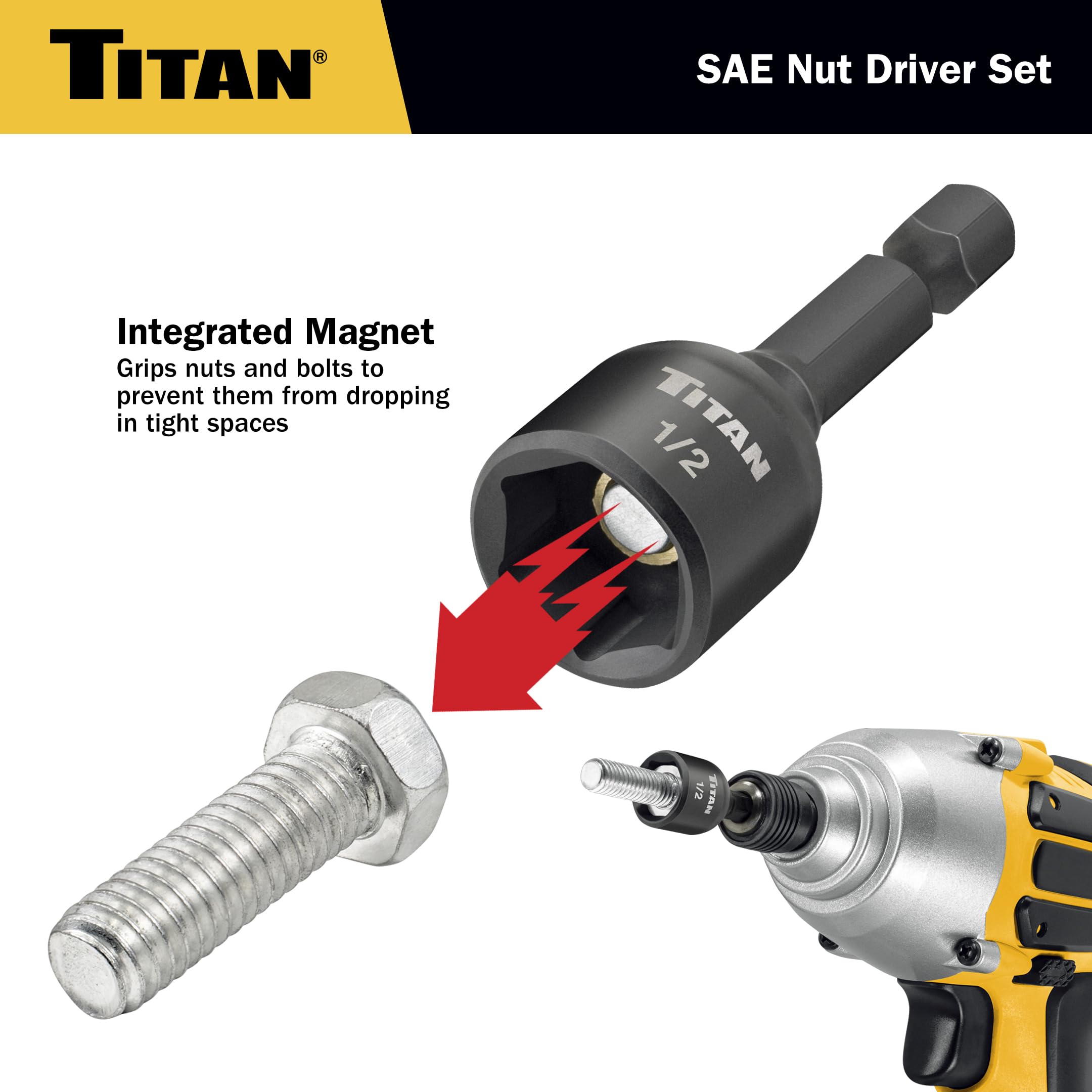 Titan 16298 9-Piece SAE Magnetic Nut Driver Set, Nut Setter Set