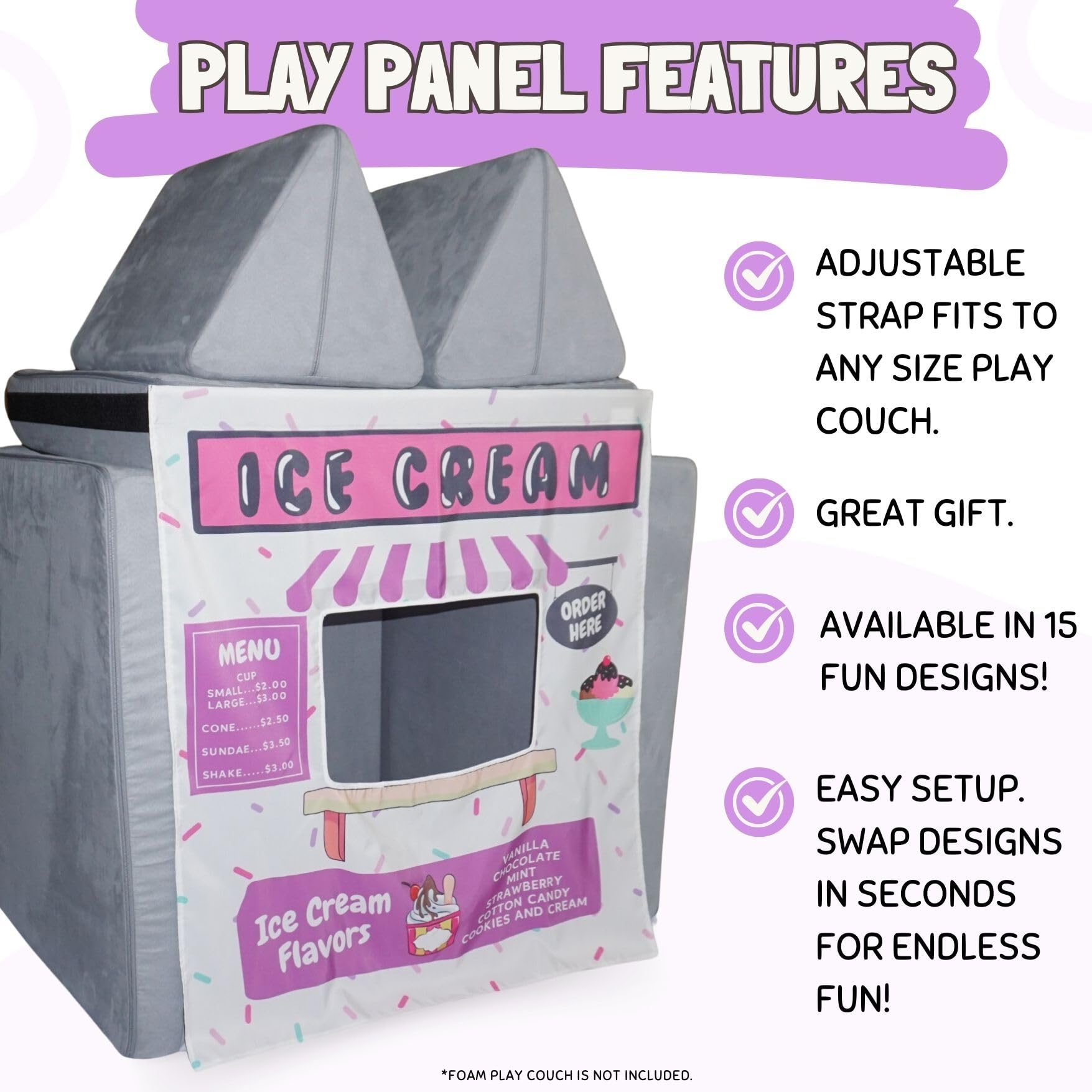 Couch Swag Play Panel for Childrens Foam Sofa Kids Couch (Ice Cream Store)