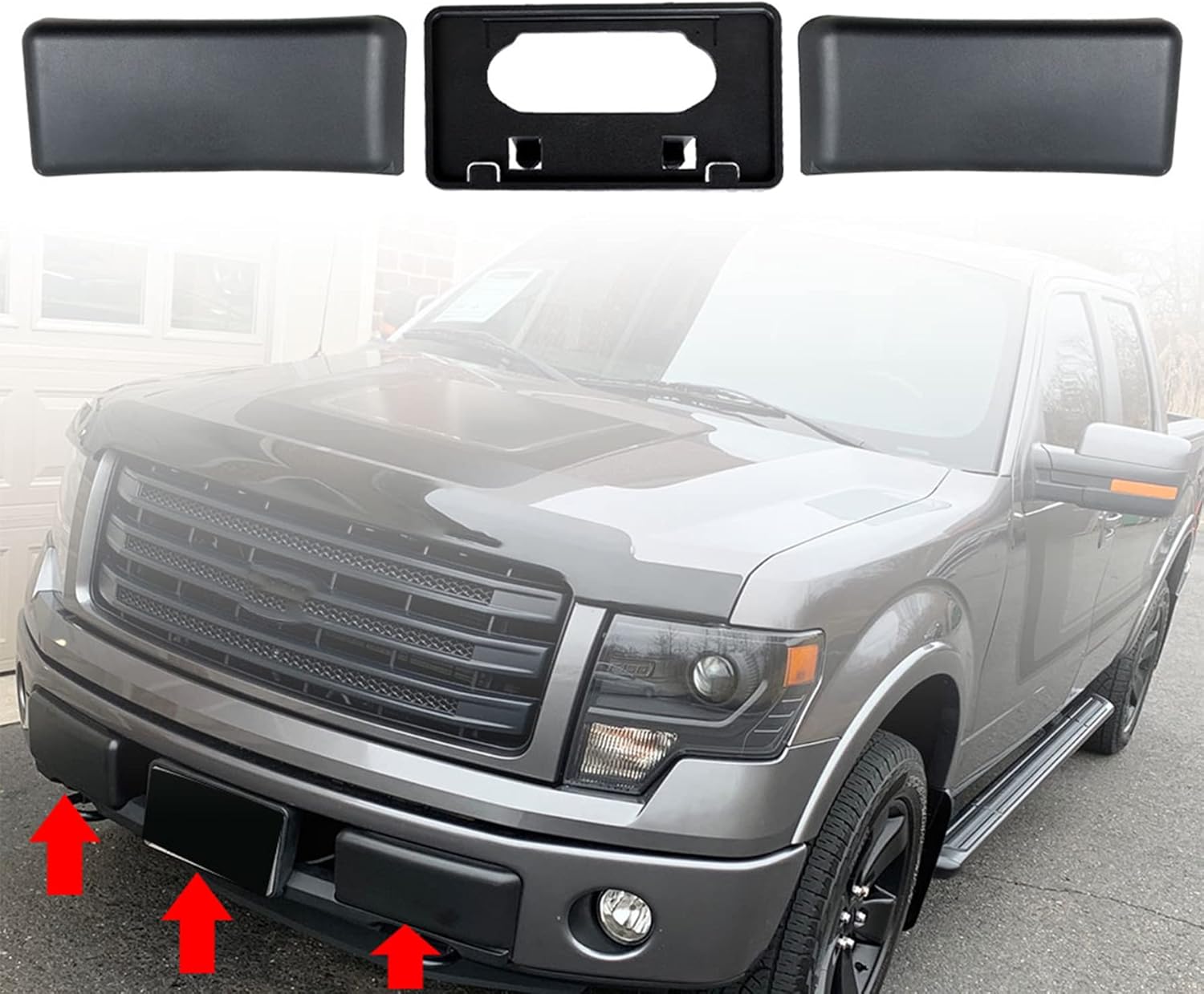 GXYWADY Front Bumper Guards Pads(Left + Right) & License Plate Frame Bracket Replacement for F-150 2009-2014 9L3Z17E810B 9L3Z17A385A FO1053100 FO1068134