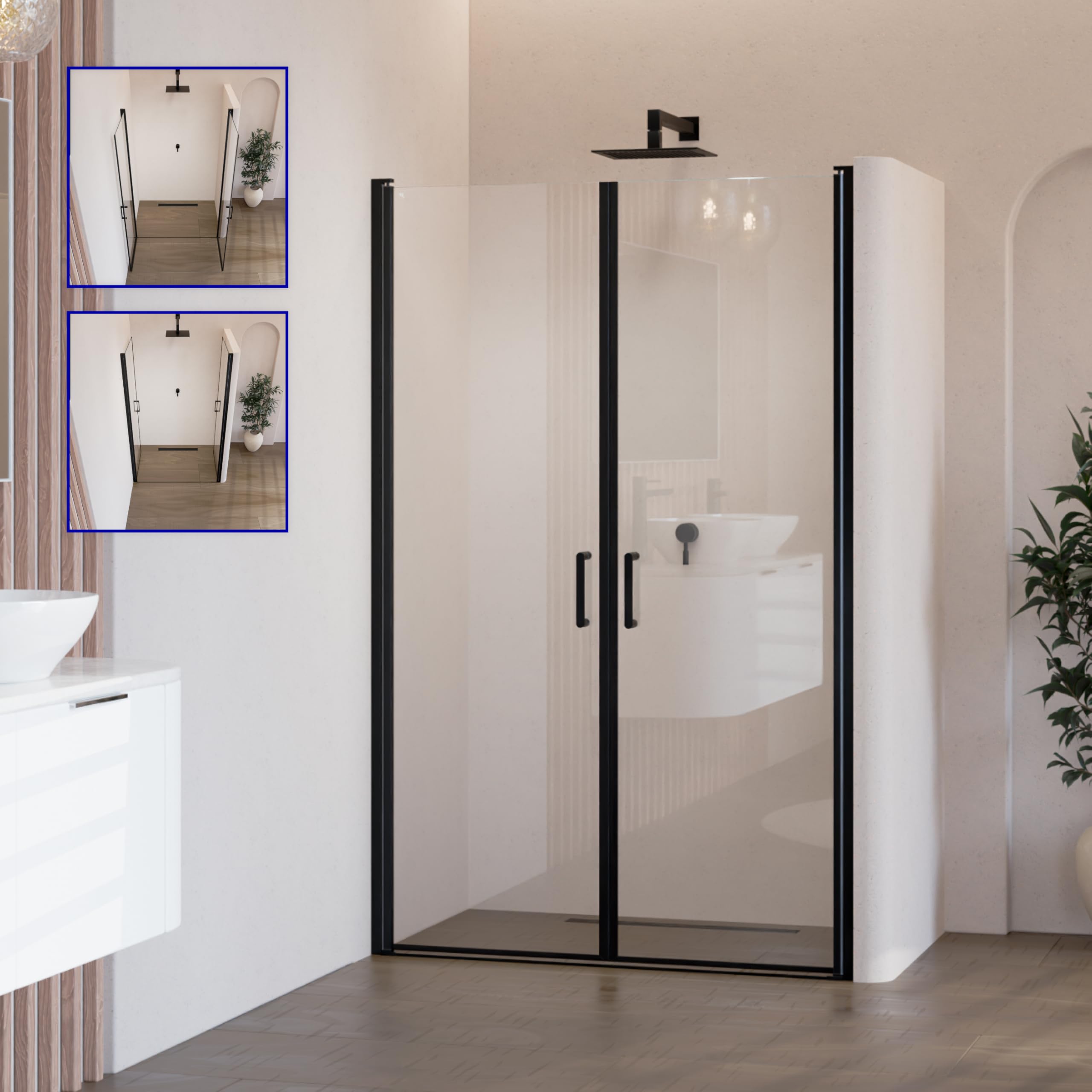 Mampara de ducha 94x190 cm rango de ajuste de 94-97 cm, altura: 190 cm, vidrio de seguridad ESG con nano transparente de 6 mm con perfiles de aluminio negro - BC