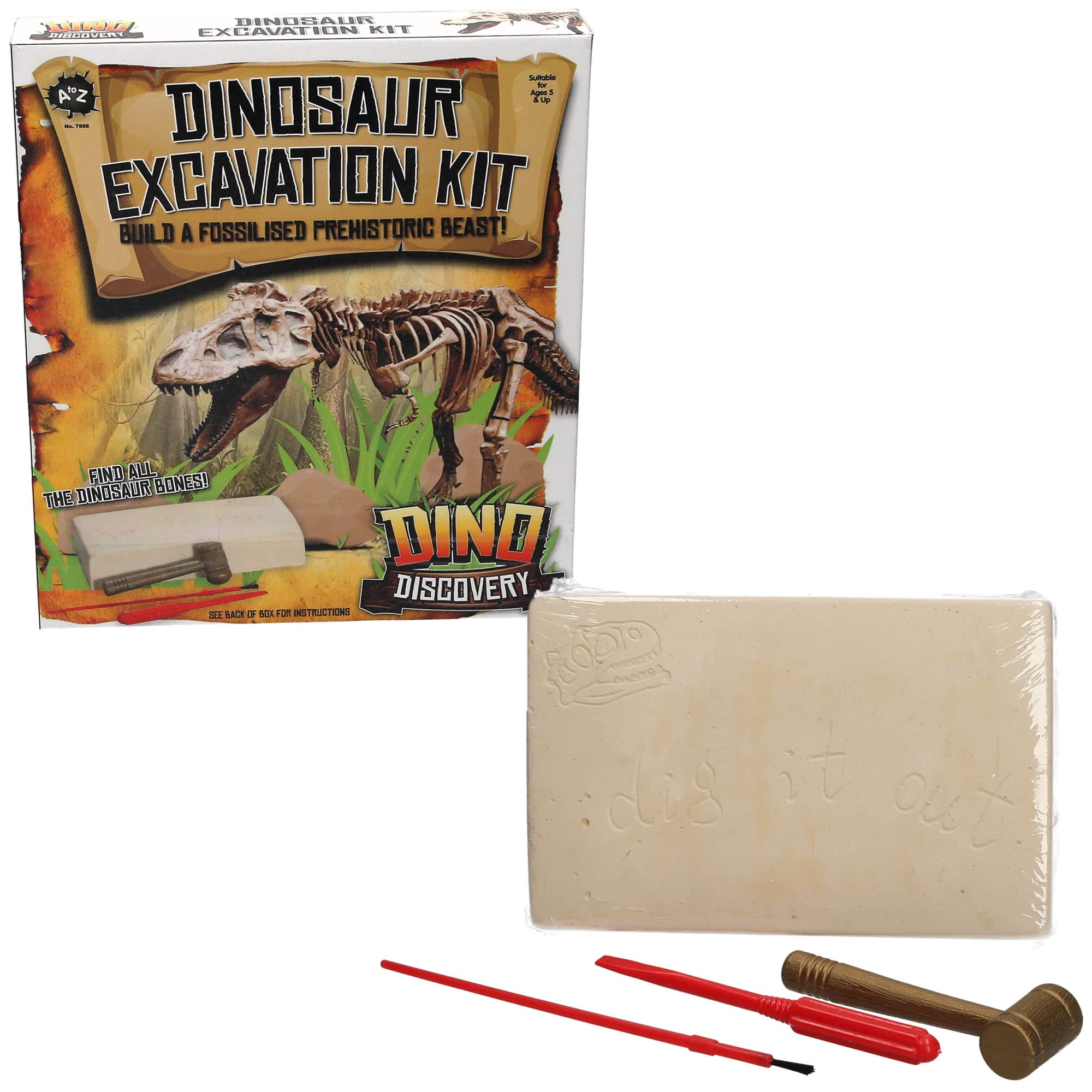Atoz Dinosaur Excavation Kit, Educational Fossil Discovery Set for Ages 5+, T-Rex Skeleton Dig, Medium