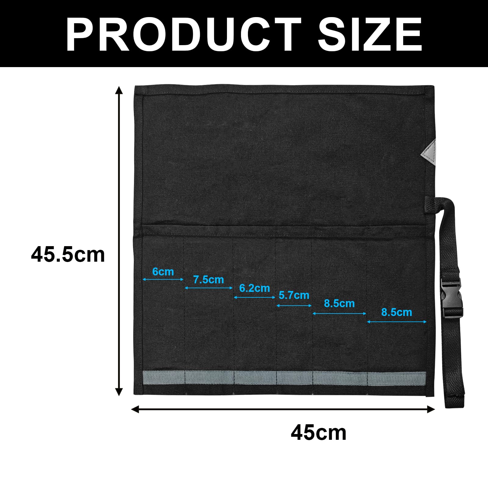 Portacoltelli da Cucina in Oxford, Borsa Porta Coltelli da Chef con 5 Scomparti, Custodia per Coltelli Professionale, Porta Utensili da Cucina, 47.5x27.5cm, Nero