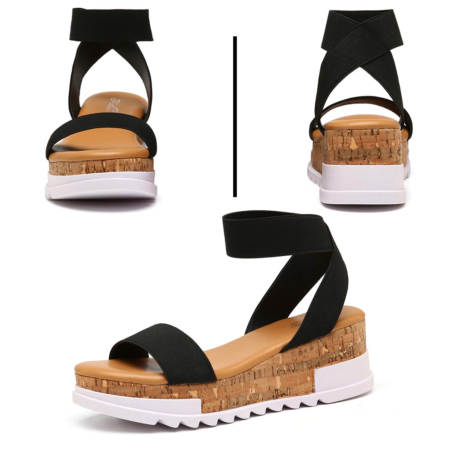 katliu Women's Wedge Platform Sandals Elastic Ankle Strap Cork Platform Sandals