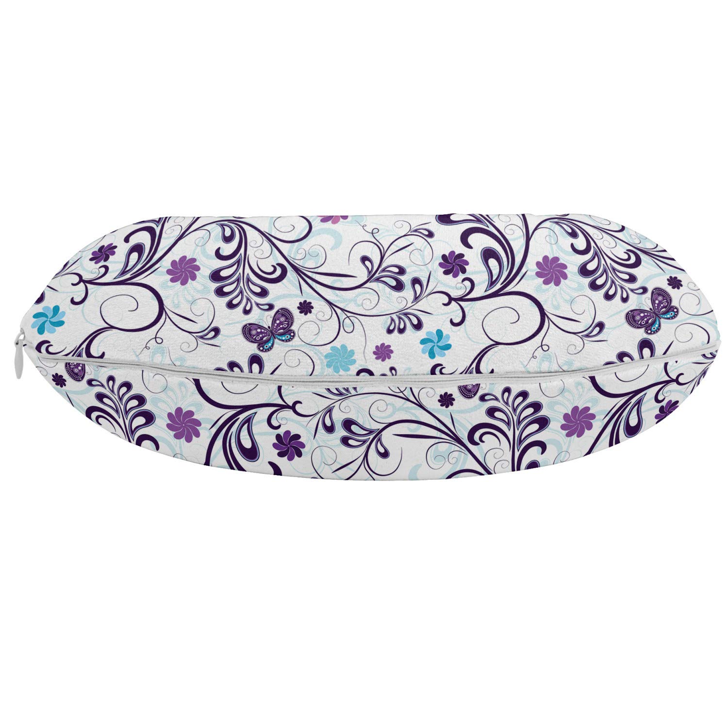 Ambesonne Floral Travel Pillow Neck Rest, Spring with Flying Inspirational Butterflies and Swirls Branches Design, Memory Foam Traveling Accessory for Airplane and Car, 12