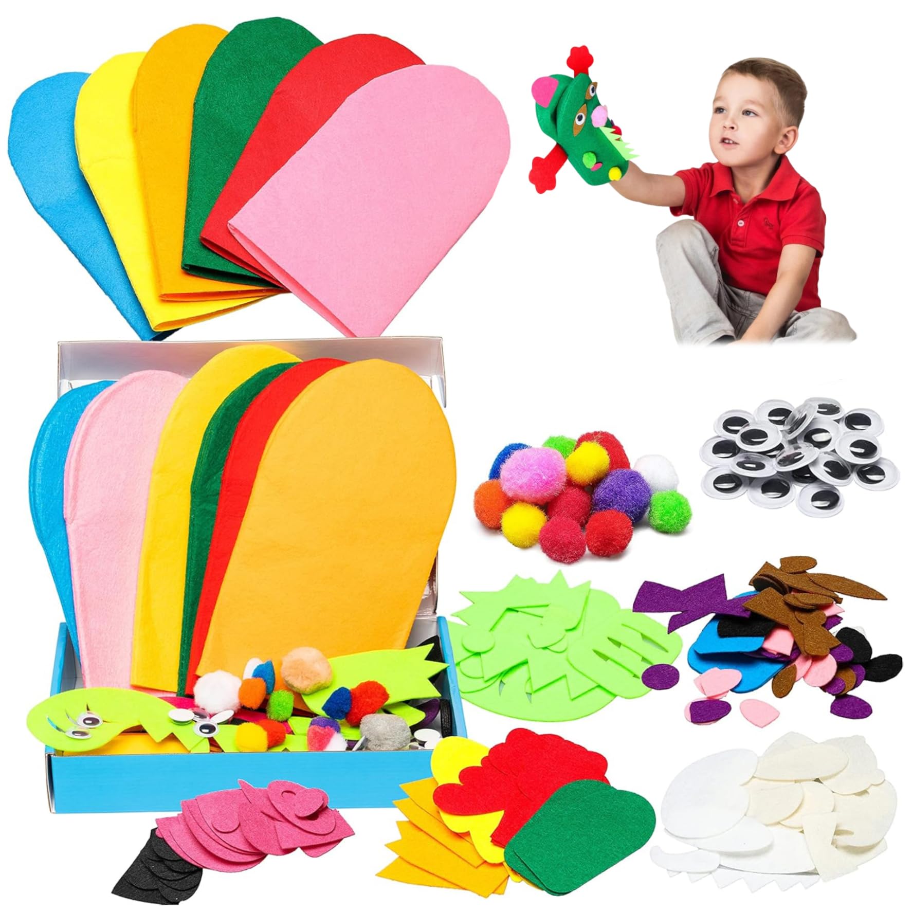 Kit De 6 Marionnettes à Chaussettes DIY – Animaux En Feutre, Bricolage Créatif Pour Enfants