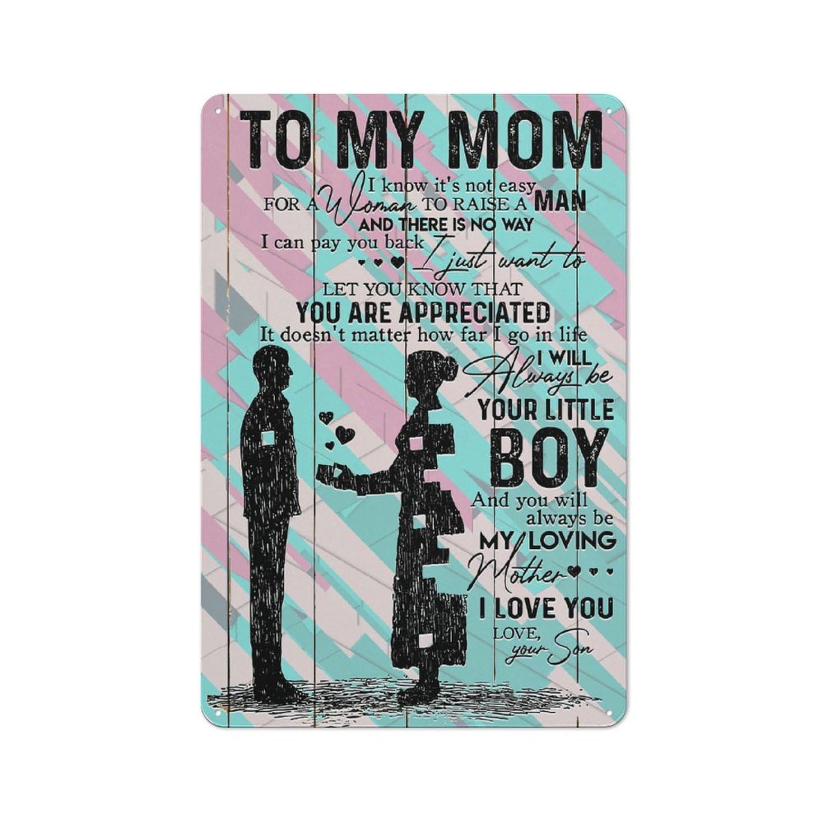 Junmoney Style-2 Vintage Tin Sign 30X20cm With Son To Mom To My Mom For Dining Room Or Kitchen, For Autumn Interiors With Vintage Character