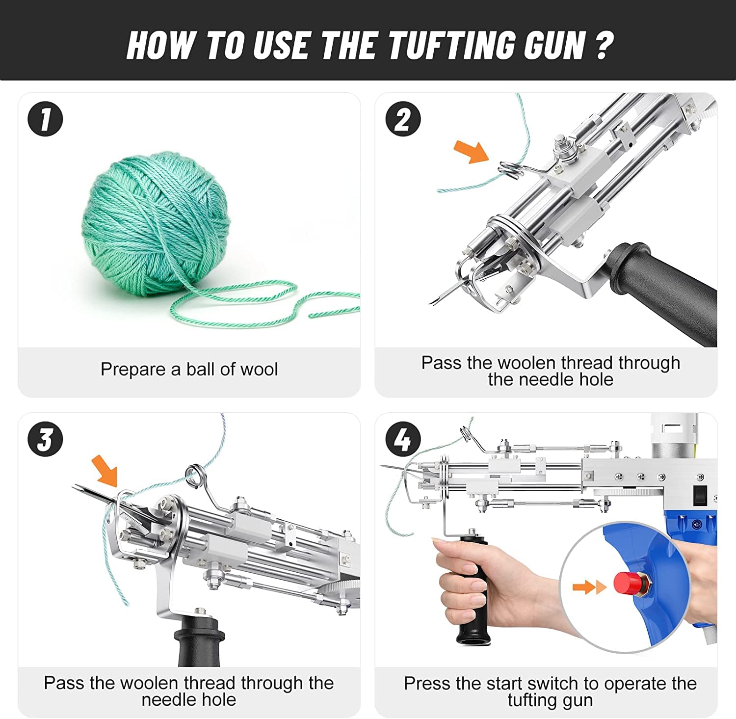 Aomdom Tufting Gun Cut Pile Tufting Gun 7-21 mm Pistola Alfombra 5-40 Puntadas/Seg Rug Gun Máquina de Tejer Alfombras DIY para Tejer Alfombras para Christmas