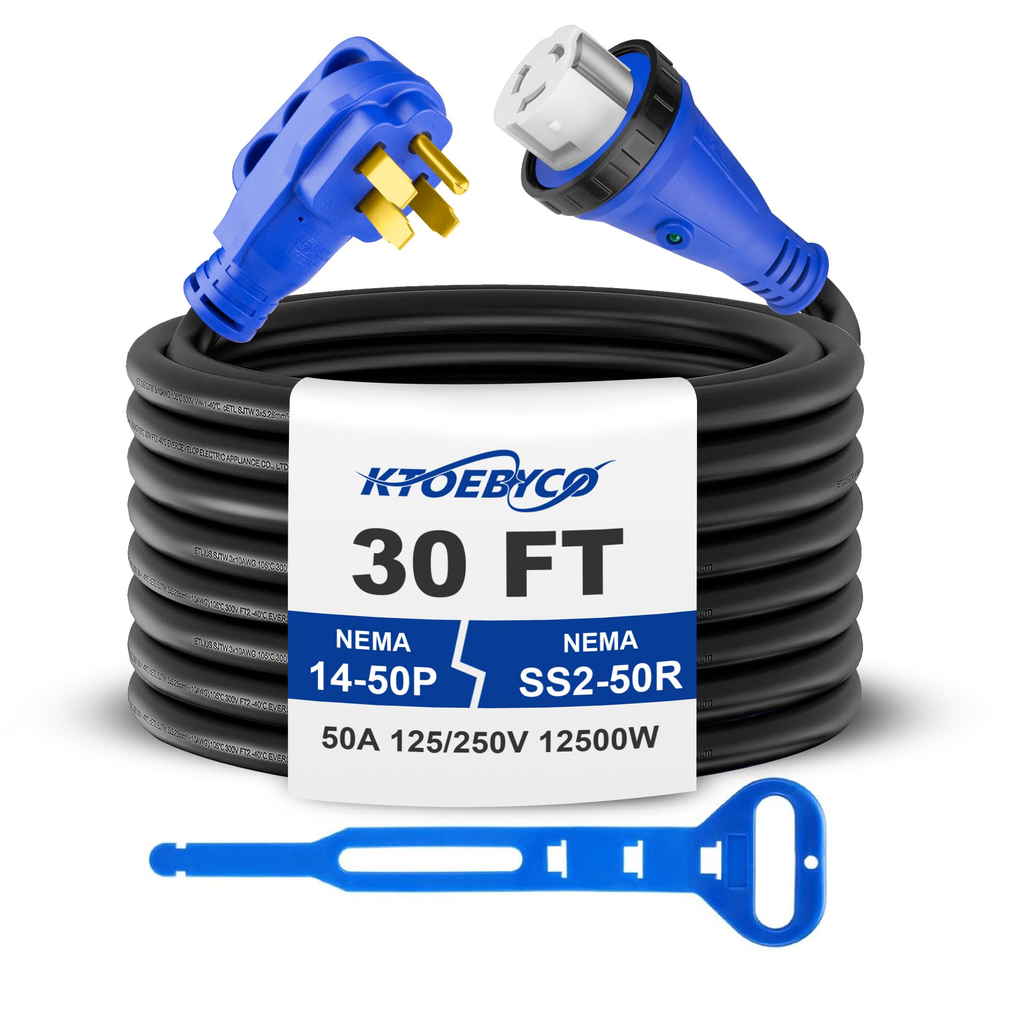 50 Amp 30FT RV Extension Cord, ETL Listed Heavy Duty Copper NEMA 14-50P to SS2-50R Power Cord with Twist Lock and Polarity Indicator