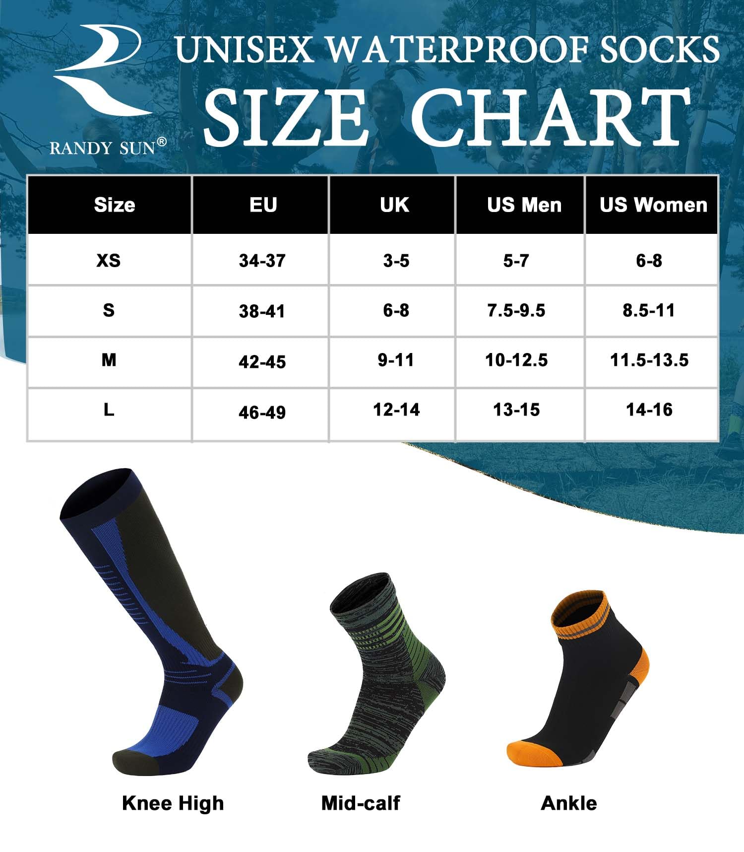 RANDY SUN Unisex Calze Impermeabili Uomo Donna, Calze Invernali Ciclismo, Calzini Traspiranti per Campeggio Pesca Trekking Golf Running, 1 Paio