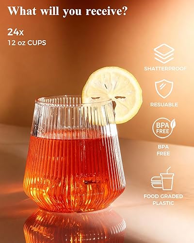 Miniatura 5 de BESTSTAR Juego de 48 vasos desechables de plástico ondulados de origami acanalados, 24 copas de champán de 9 onzas sin tallo y 24 vasos de 12 onzas