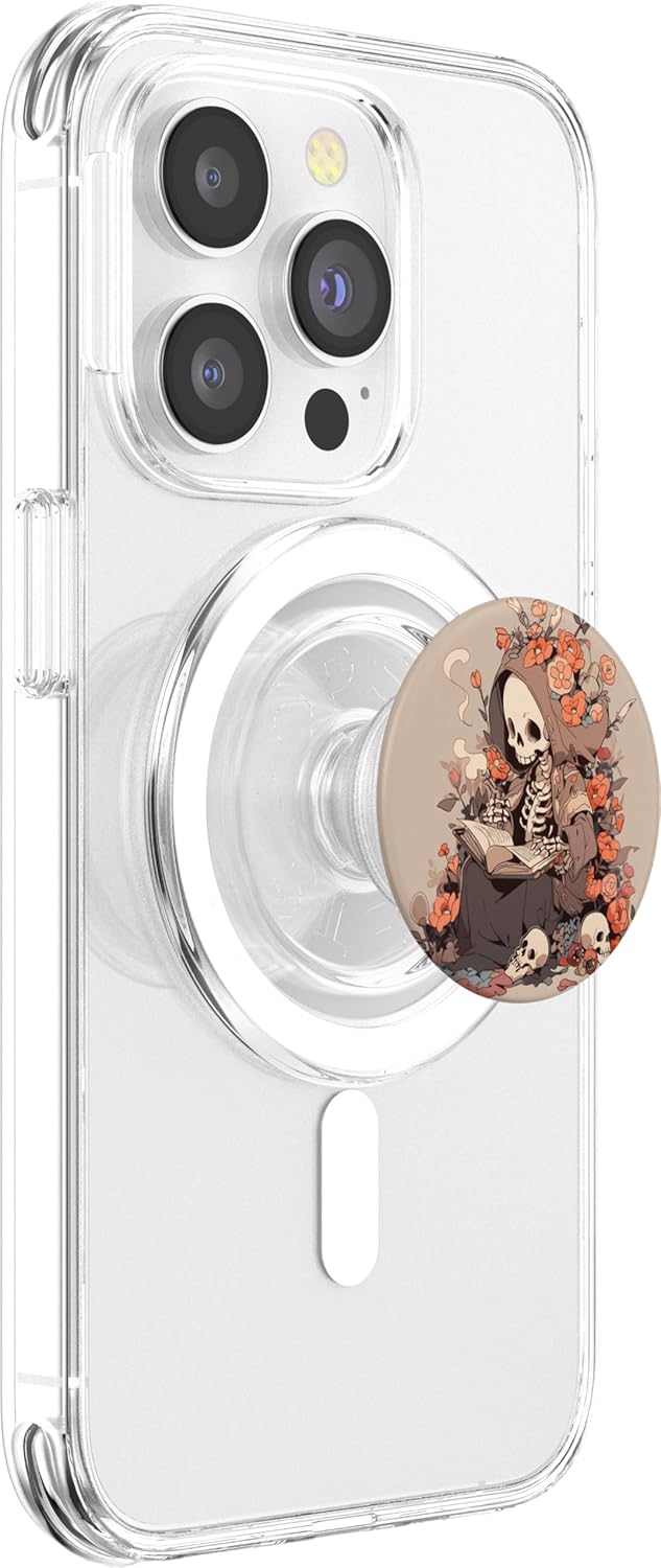 Librarian Skeleton Gothic Goth Book Reading Lover Beige PopSockets MagSafe PopGrip for iPhone