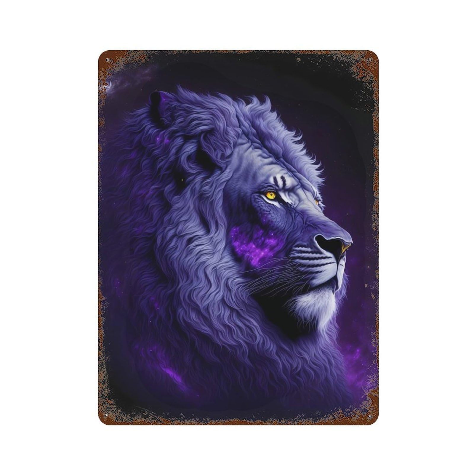 Retro Metal Sign with Lion Purple Design 15.7"x11.8", for Office, Studio And Wall Decor, Retro Wall Decor