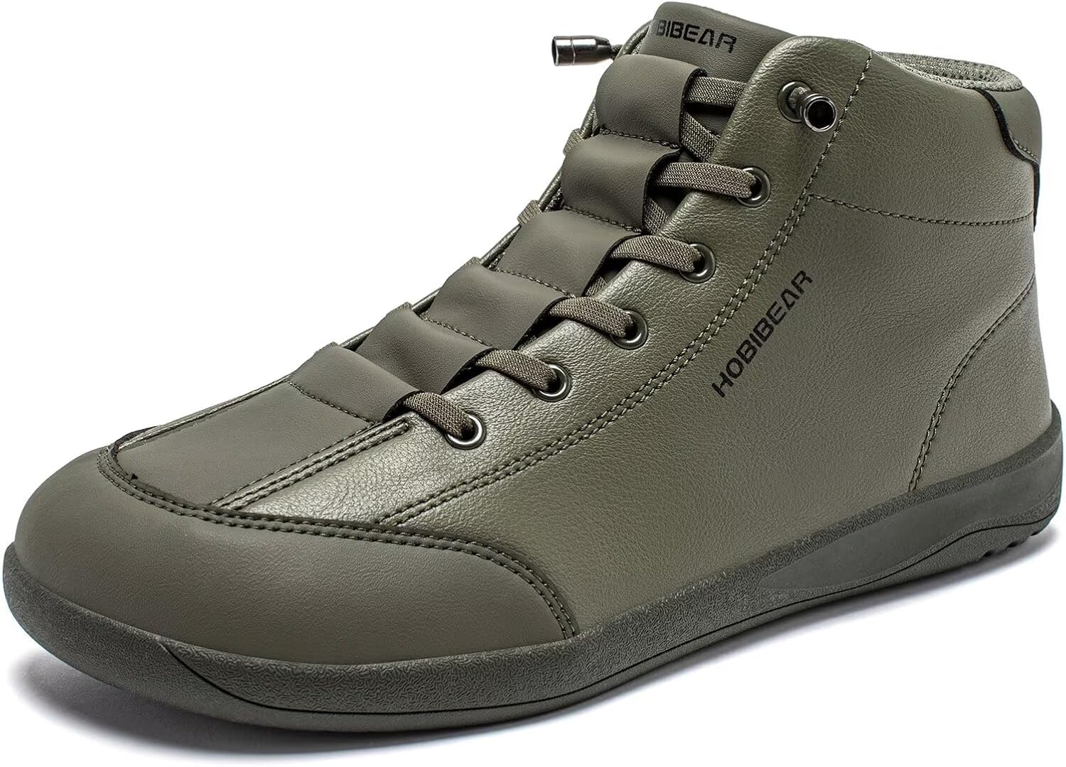 HOBIBEAR Leather Barefoot Boots Zero-Drop Wide Width Minimalist Shoes Unisex Mid Top Walking Boots