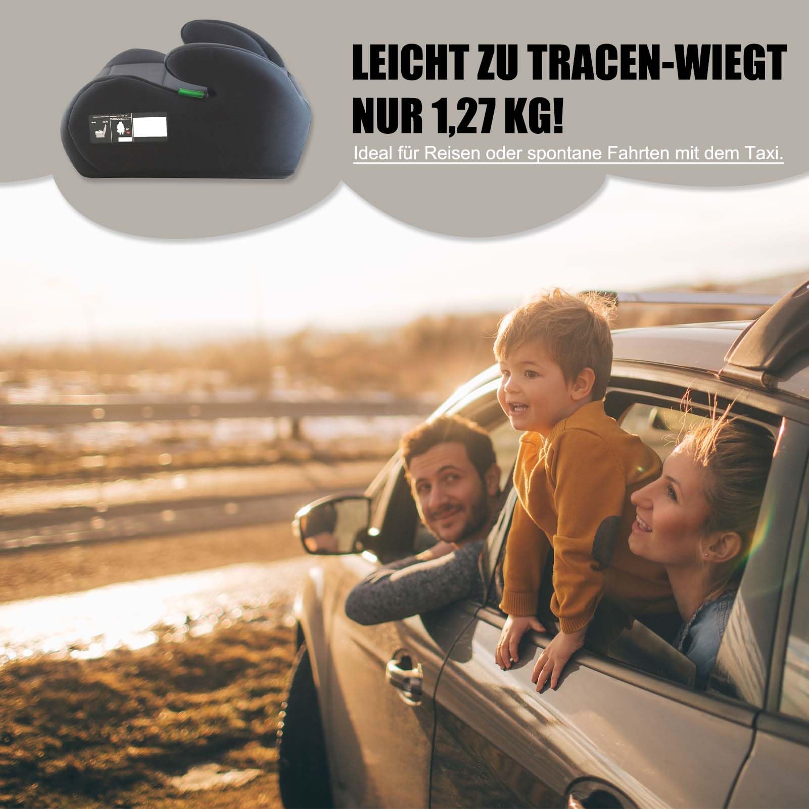 Bemesu Kindersitzerhöhung, Sitzerhöhung Auto Kinder 125-150cm, Kinderautositze Nach Neuer i-Size Norm R129, Kindersitz ohne ISOFIX, Autositz für Kinder 6-10 Jahre (Schwarz)