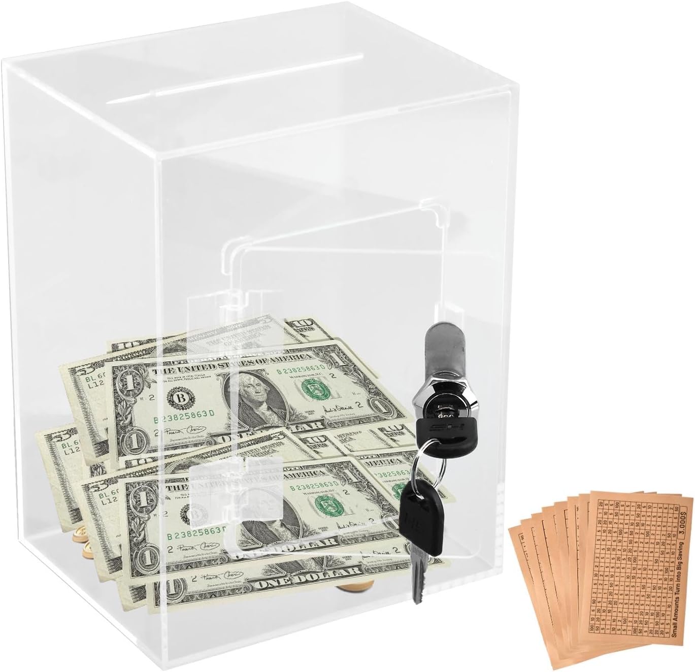 Acrylic Clear Piggy Bank with Lock for Adults Kids, Money Saving Box, Openable Coin Bank Reusable Change Jar for Cash Coin Real Money, with Targets Sticker(Color:Clear) (Read Description)