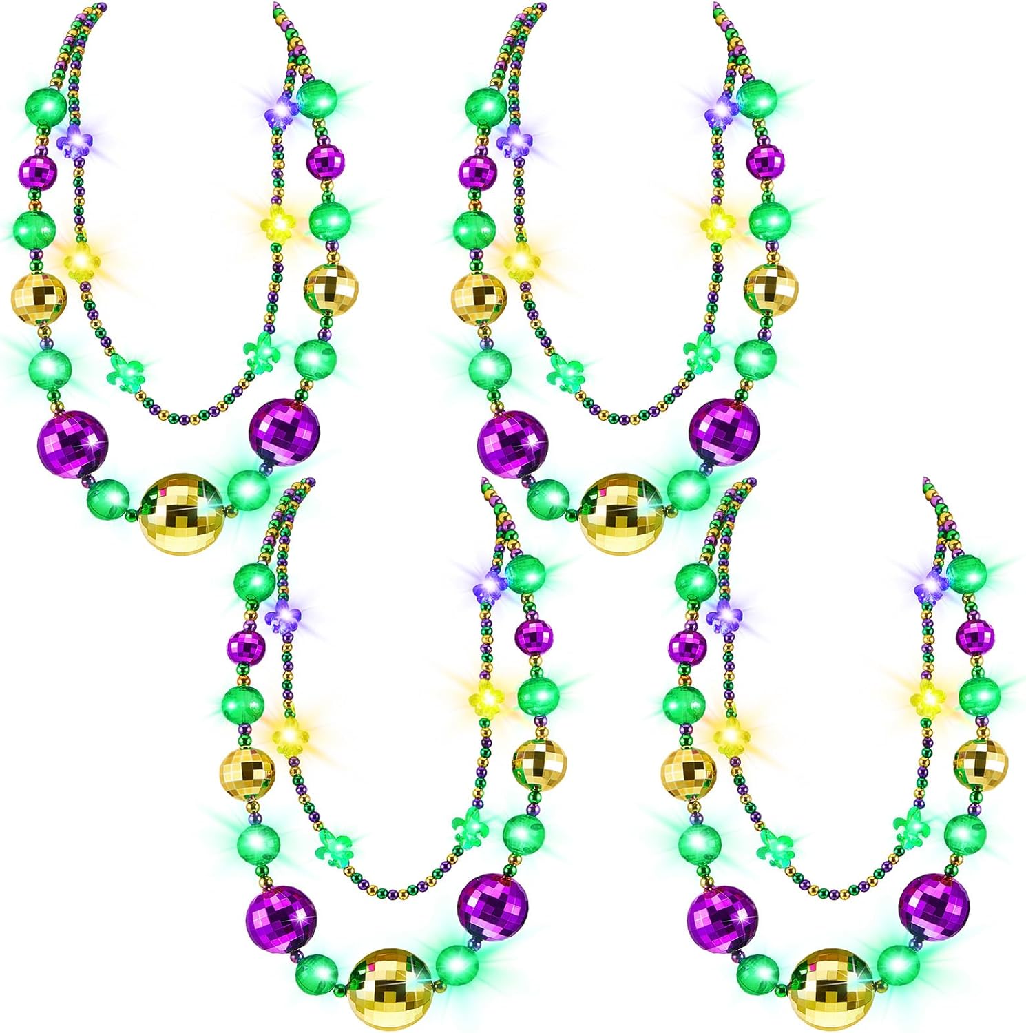 Henoyso 4 Set 50" Jumbo Mardi Gras Beads Necklaces Lighted/unlighted Assorted Costume Necklace Metallic Necklace Party Mardi Gras Decoration for Festival Parades Celebrations Carnival(Light up Irises)
