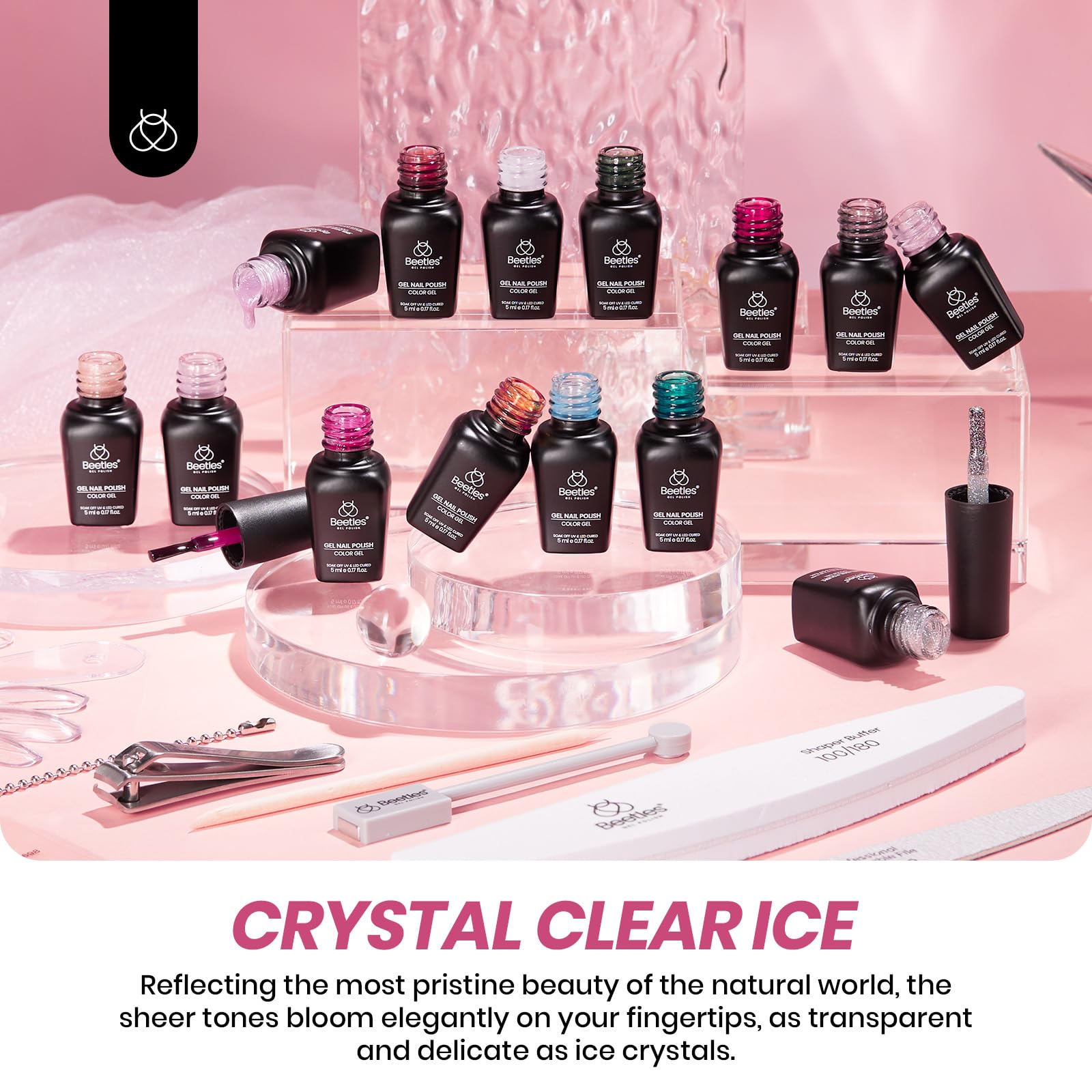 beetles 85 Pcs Gel Nail Polish Kit with UV Light - 35 Colors Gel Polish Set Travel Diary All in One Manicure Kit with Nails Tips and Base Top Coat Soak Off Home DIY Salon Gifts for Women Teens Girls: 0-1-Crystal Ice Collection