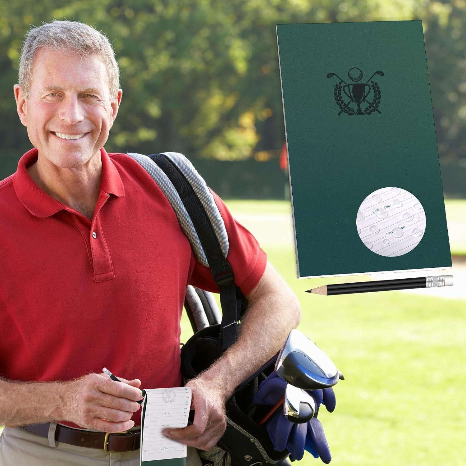 Yexiya Waterproof Golf Scorecard Book with Pencil Yardage Book All Weather Notebook Golf Gifts Log Pocket Score Notebook for Men, Sports Outdoor Club Accessories
