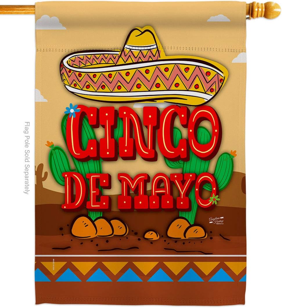 Southwest Cinco de Mayo House Flag Summertime Party Cactus Pinata Sombrero Mexican Fiesta Outdoor Small Decorative Gift Yard Banner Made In USA 28 X 40