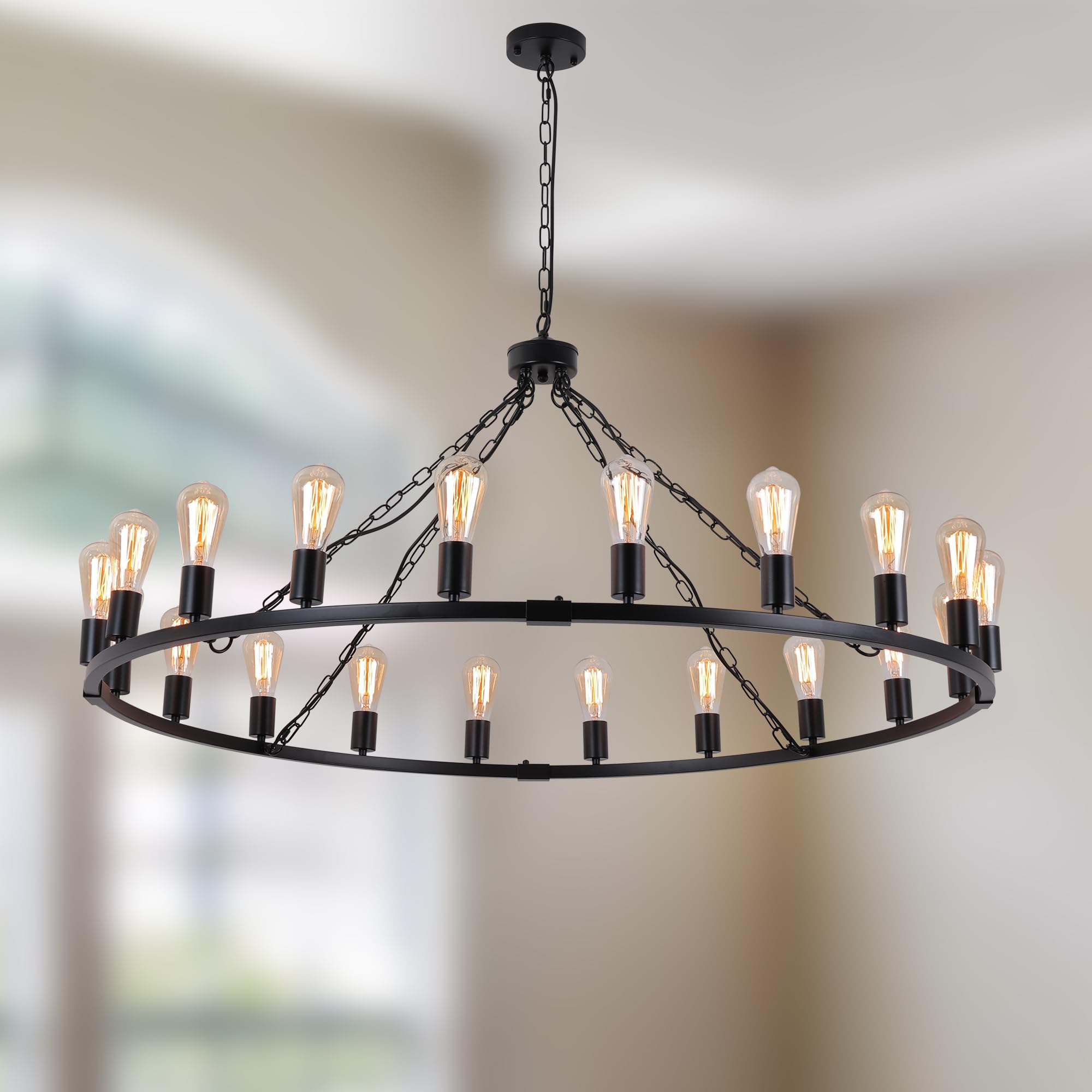 Ganeed Wagon Wheel Chandelier Large Rustic Black 20 Lights