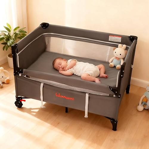 Miniatura 6 de MTWML Cuna portátil para bebé, cuna 3 en 1 y patio de bebé y cambiador con ruedas, configuración de 1 segundo y centro de guardería plegable con