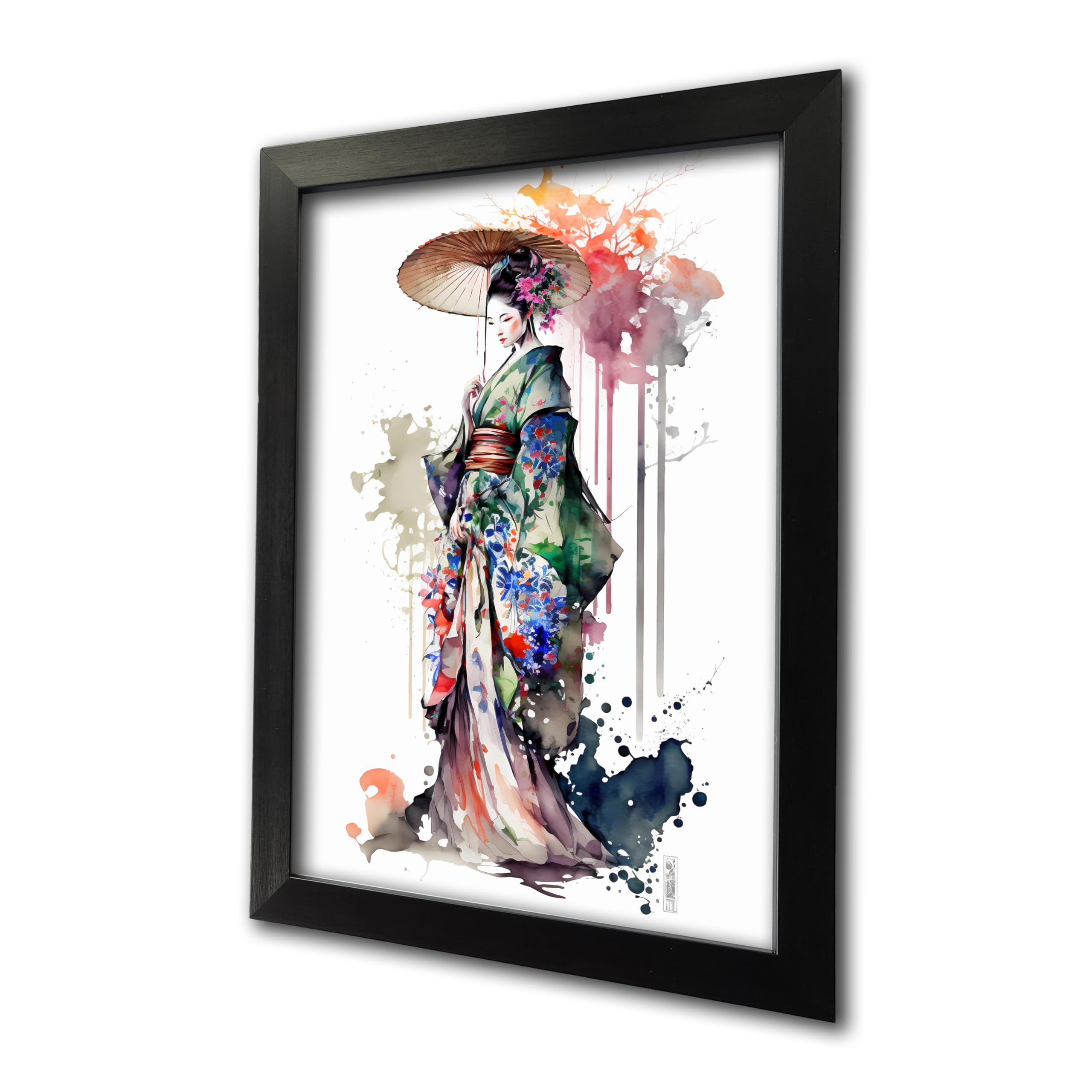SIGNED BY THE STARS A4 Framed Art Print of Japanese Geisha Girl Painting (Picture 1) Poster, Multi, 8.3 x 11.8 inches