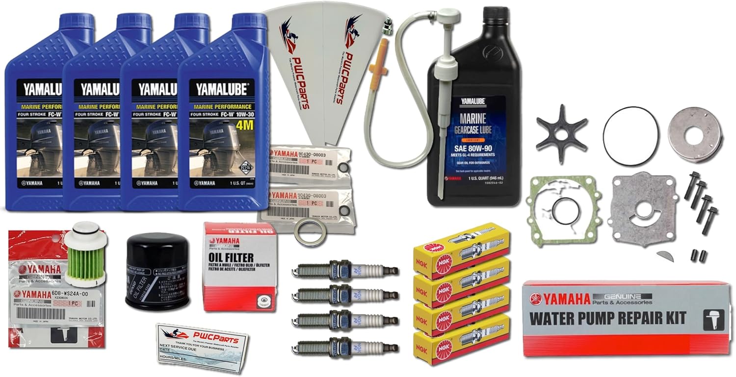 PWCParts 2014+ F115B/ F115XB/ F115LB / VF115 Outboard Maintenance Kit, Oil Change, Gear Lube, Water Pump, Spark Plugs Fits Yamaha