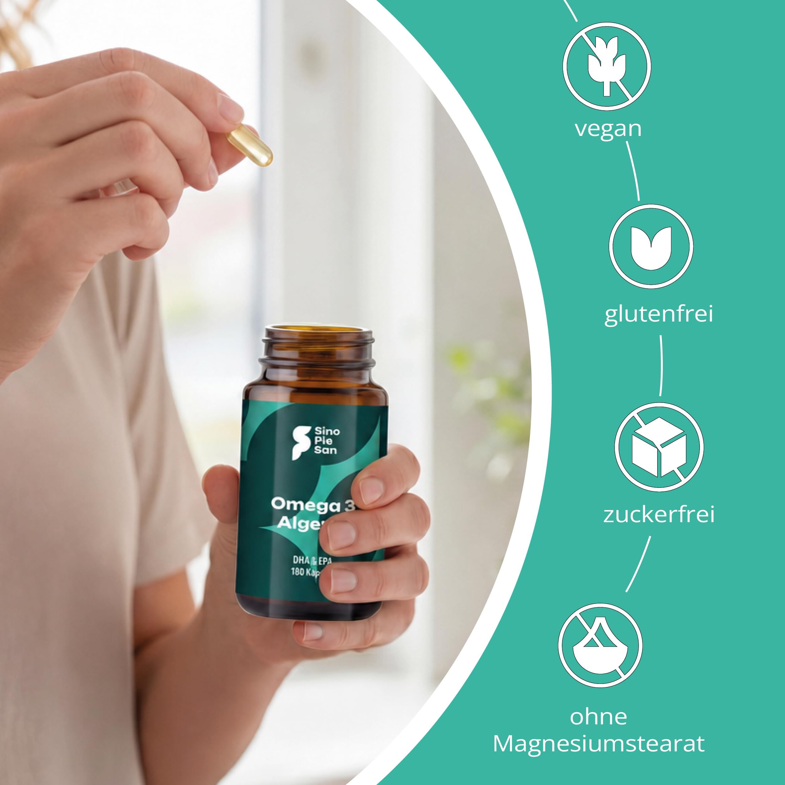 SINOPLASAN Omega 3 Vegan - 180 Kapseln - 576mg DHA & 288mg EPA