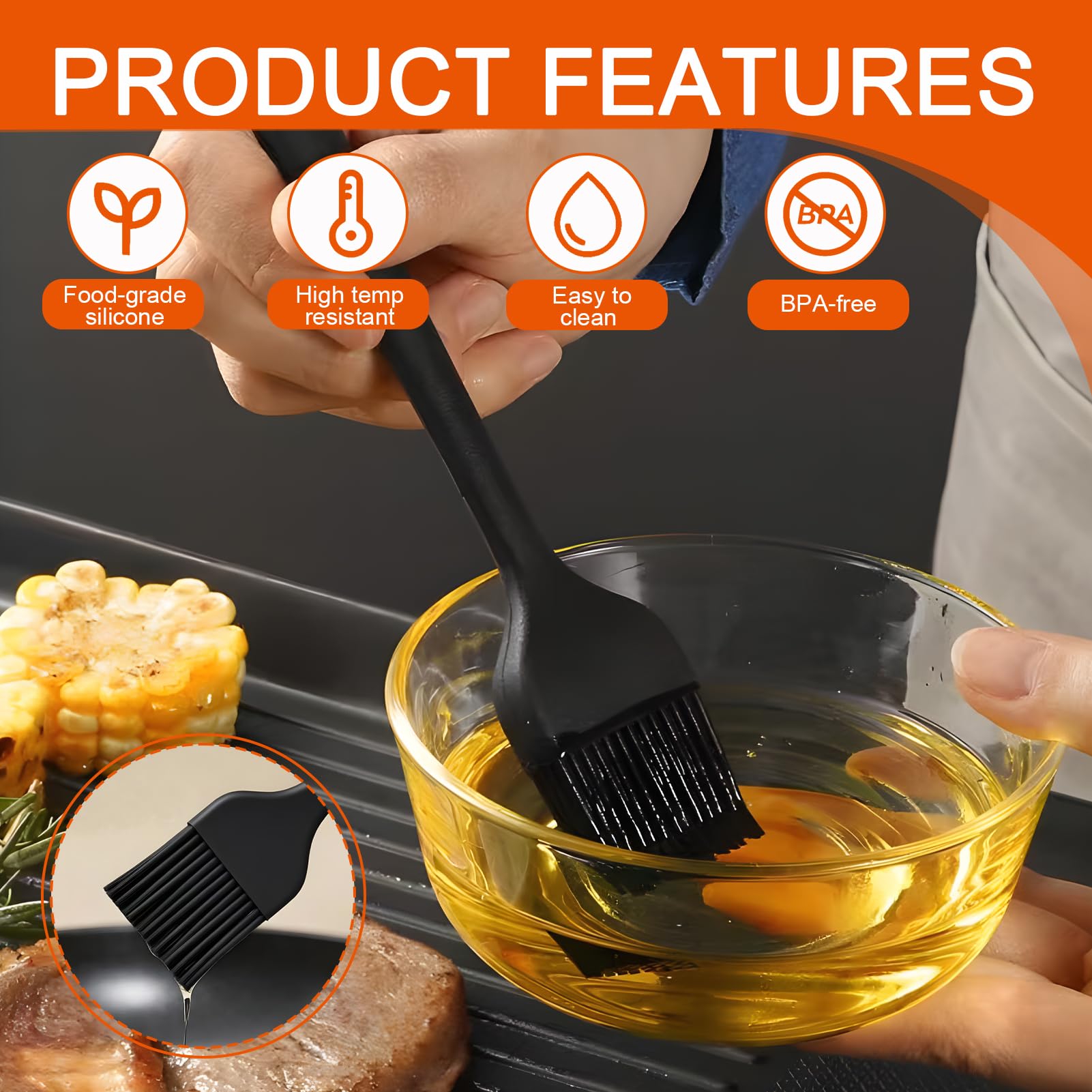 Lot de 3 pinceaux de cuisson en silicone résistant à la chaleur sans BPA pour barbecue, marinades, glaçage