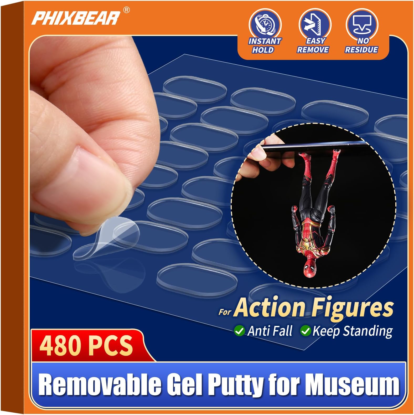 - PHIXBEAR 480 Pcs Removable Gel Glue Putty for Museum Action Figures, Clear Earthquake Adhesive Dots, Sticky Tack Dots for Wall Hanging, 0.31x 0.51 Wax Mounting Putty