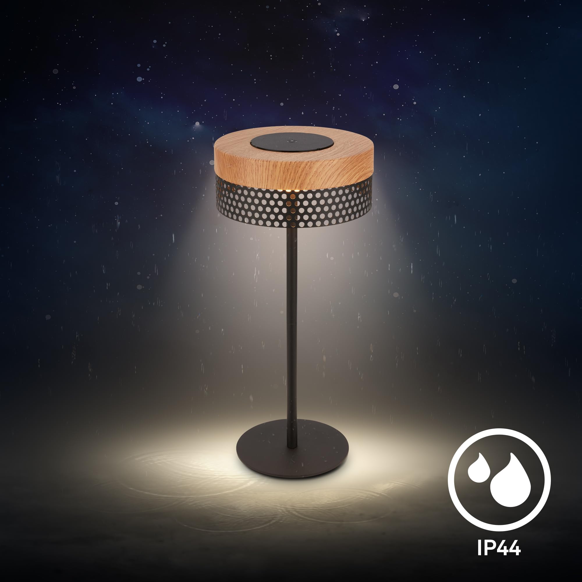 BRILONER - Lampe de table sans fil LED IP44 avec touch, à intensité variable, batterie remplaçable, lampe de chevet sans fil, lampe de salon à poser, 16x35 cm, noir bois
