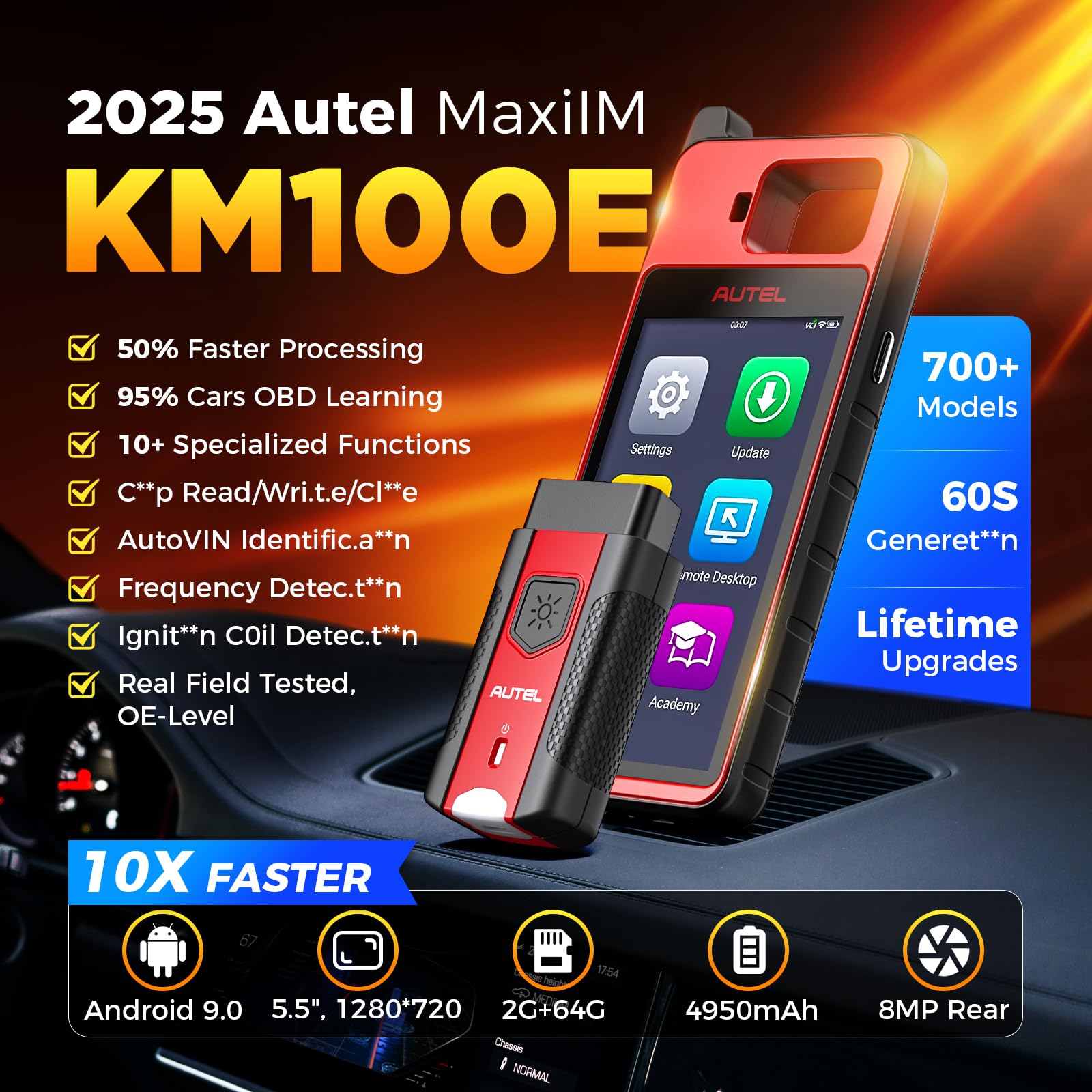 Autel MaxiIM KM100E Llavero Herramienta de Programación, 2024 Última Versión de IM508 IM608, 60S Generación de Claves, IMMO Aprendizaje, Lectura Escritura Clon Chip, Integrado APB112, 2 Llaves IKEYs