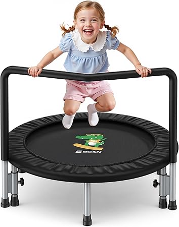 BCAN 36'' Mini Folding Ages 2 to 5 Toddler Trampoline with Handle for Kids, Two Ways to Assemble The Handle, Indoor/Garden Toddlers Trampoline with Super Safe Cover for Toddlers