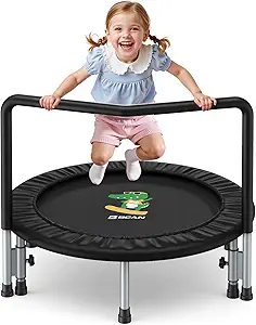 BCAN 36'' Mini Folding Ages 2 to 5 Toddler Trampoline with Handle for Kids, Two Ways to Assemble The Handle, Indoor/Garden Toddlers Trampoline with Super Safe Cover for Toddlers