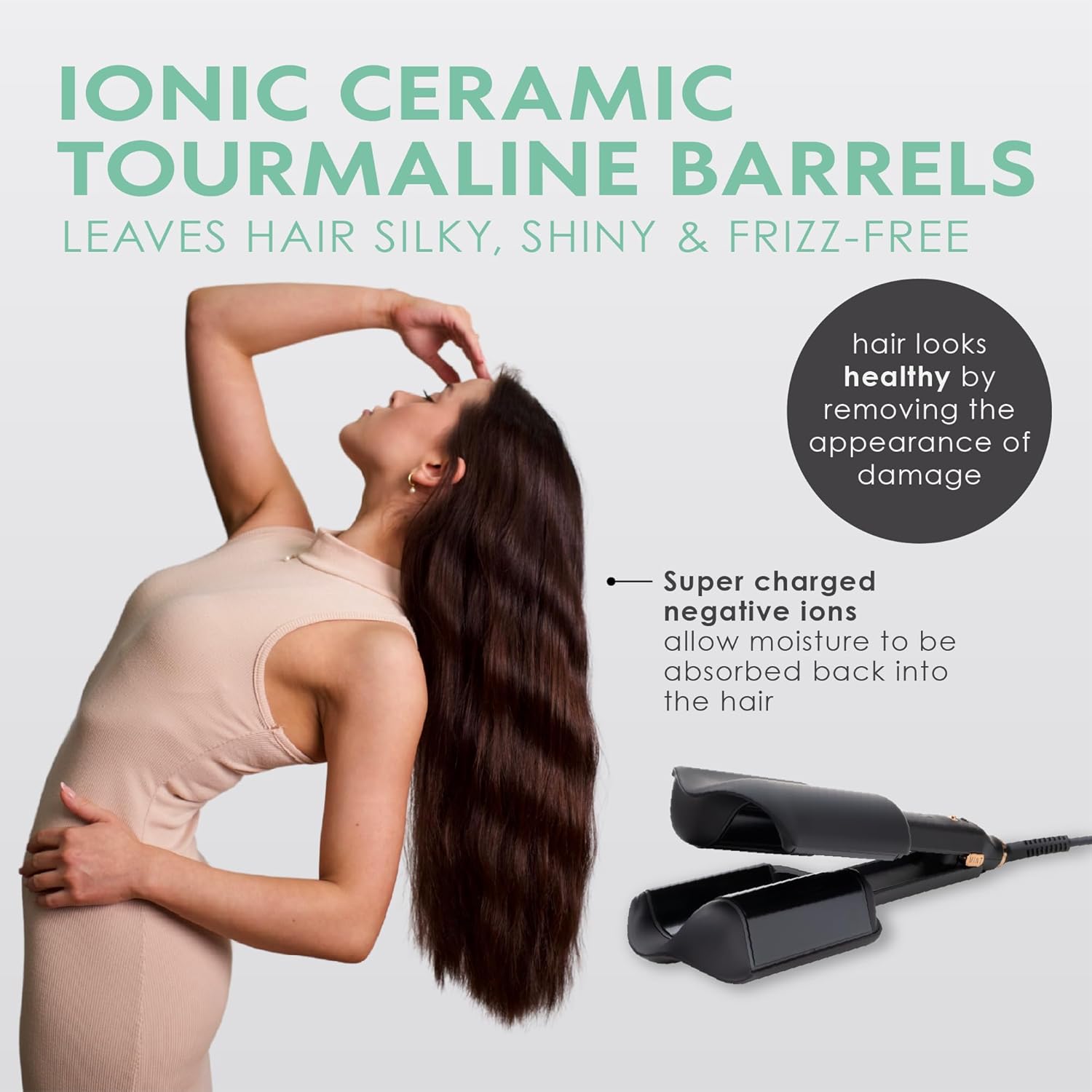 MINT Double Barrel Mermaid Hair Waver for Long Hair | Ionic Deep Waver Tool Creates Volume & Large Beach Waves | Wave Crimper Tool | Waving Iron with Adjustable Temperature - Image 8