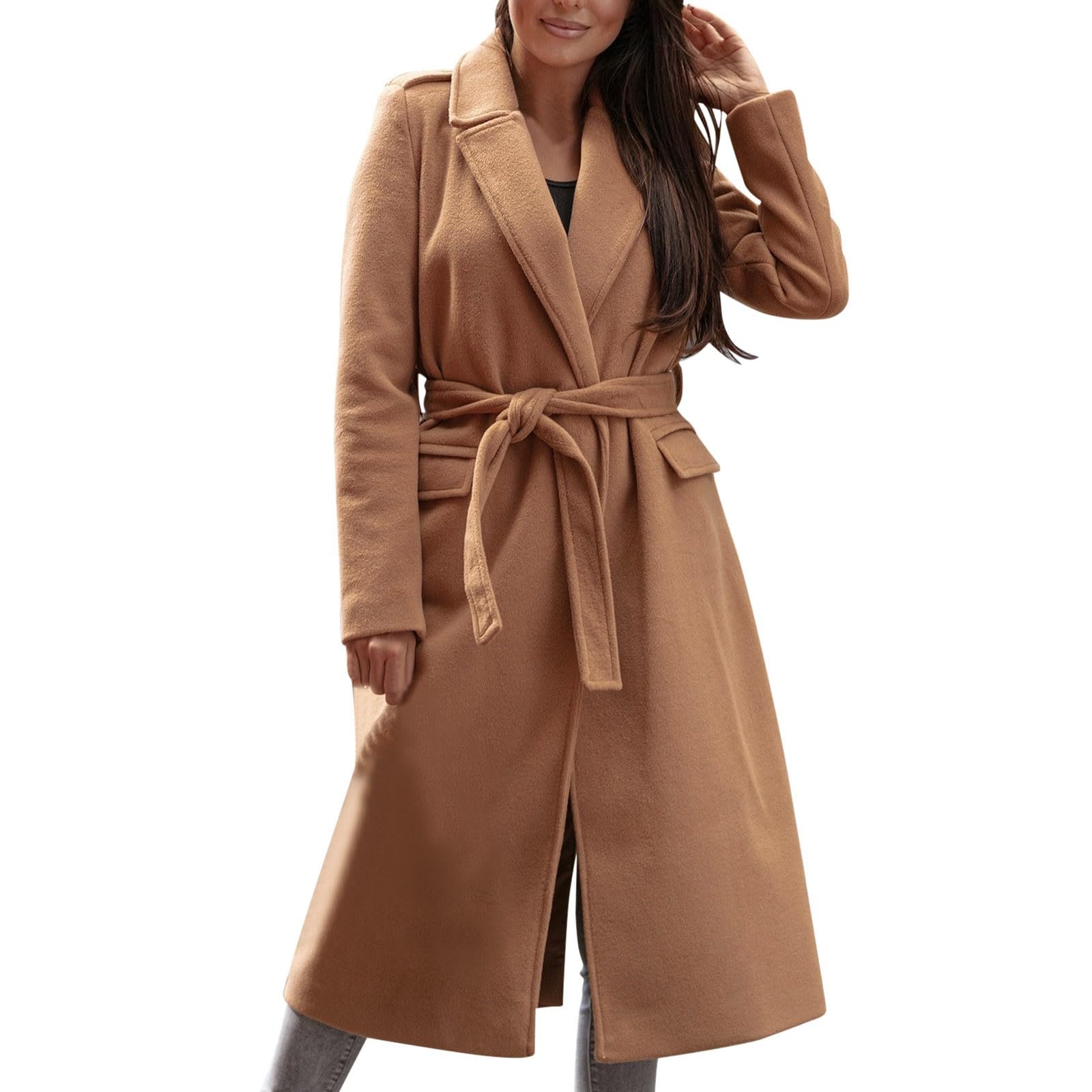 Cappotto Elegante Cappotto di Lana con Scollo a V e Maniche Lunghe Autunno Inverno da Donna Viaggio