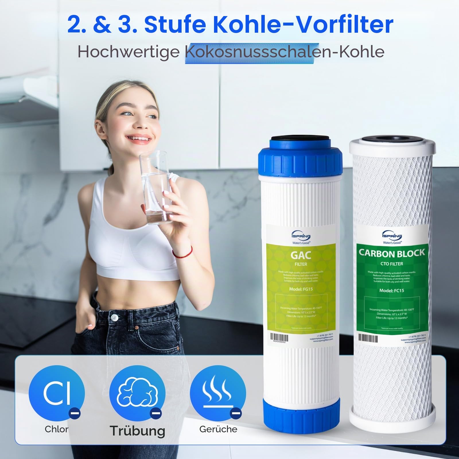 iSpring F10KU 1-Jahr Ersatz Umkehrosmose Filter Set | für 7-stufige alkalische mineralische UV-Umkehrosmoseanlage, 10 Stück, Weiß