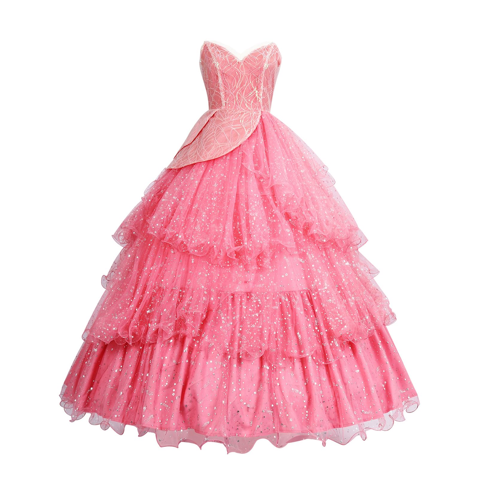 Feen-Prinzessinnenkleid für Damen, rosa glitzerndes Ballkleid mit Sternen für Halloween Cosplay Party