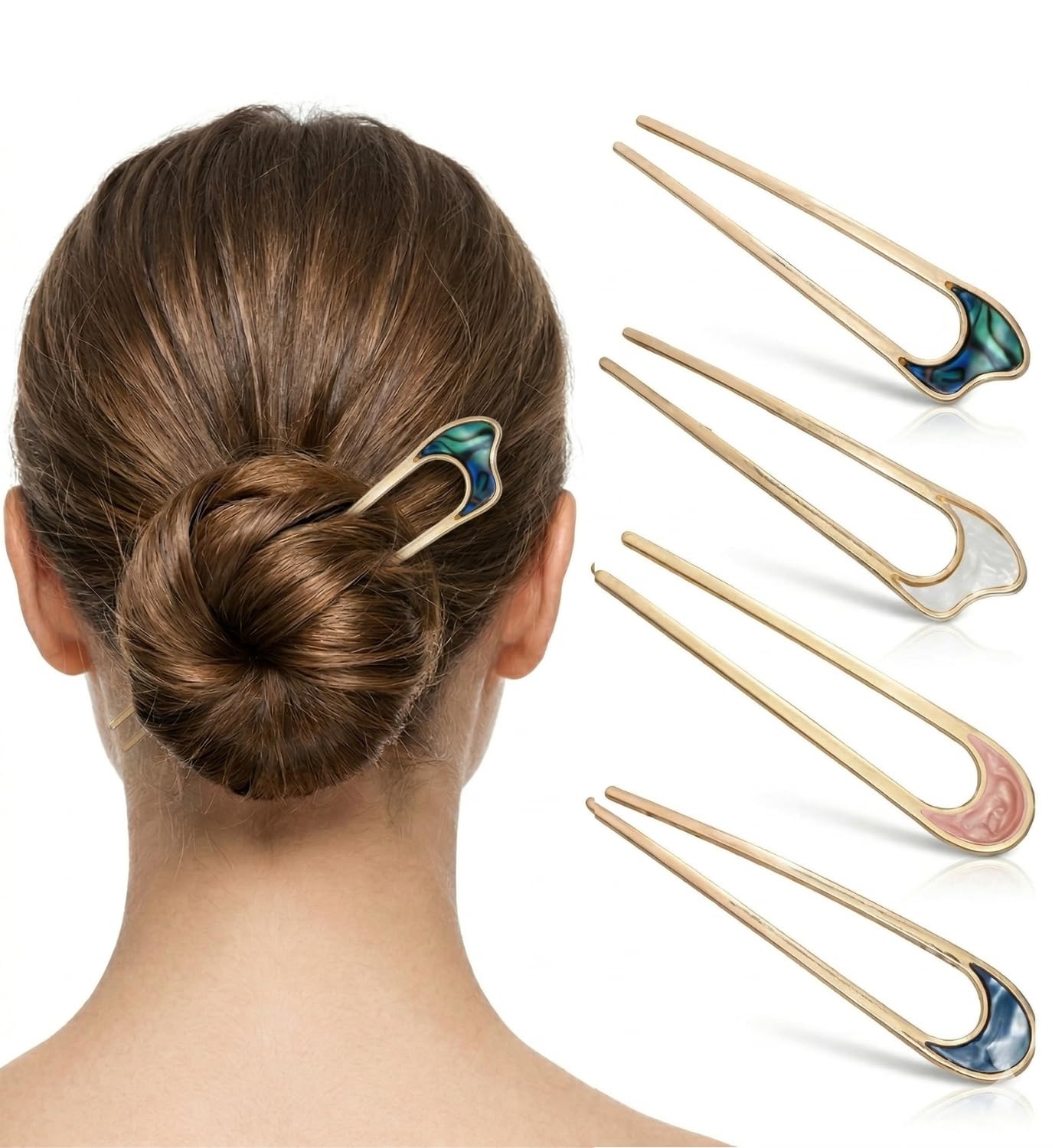 INSIME Exquisite Hair stick for bun hair | Marble embezzled Hair bun stick for women stylish look Juda stick for hair bun | Premium Metal Hair bun sticks for women (Pack of 4)-image-0