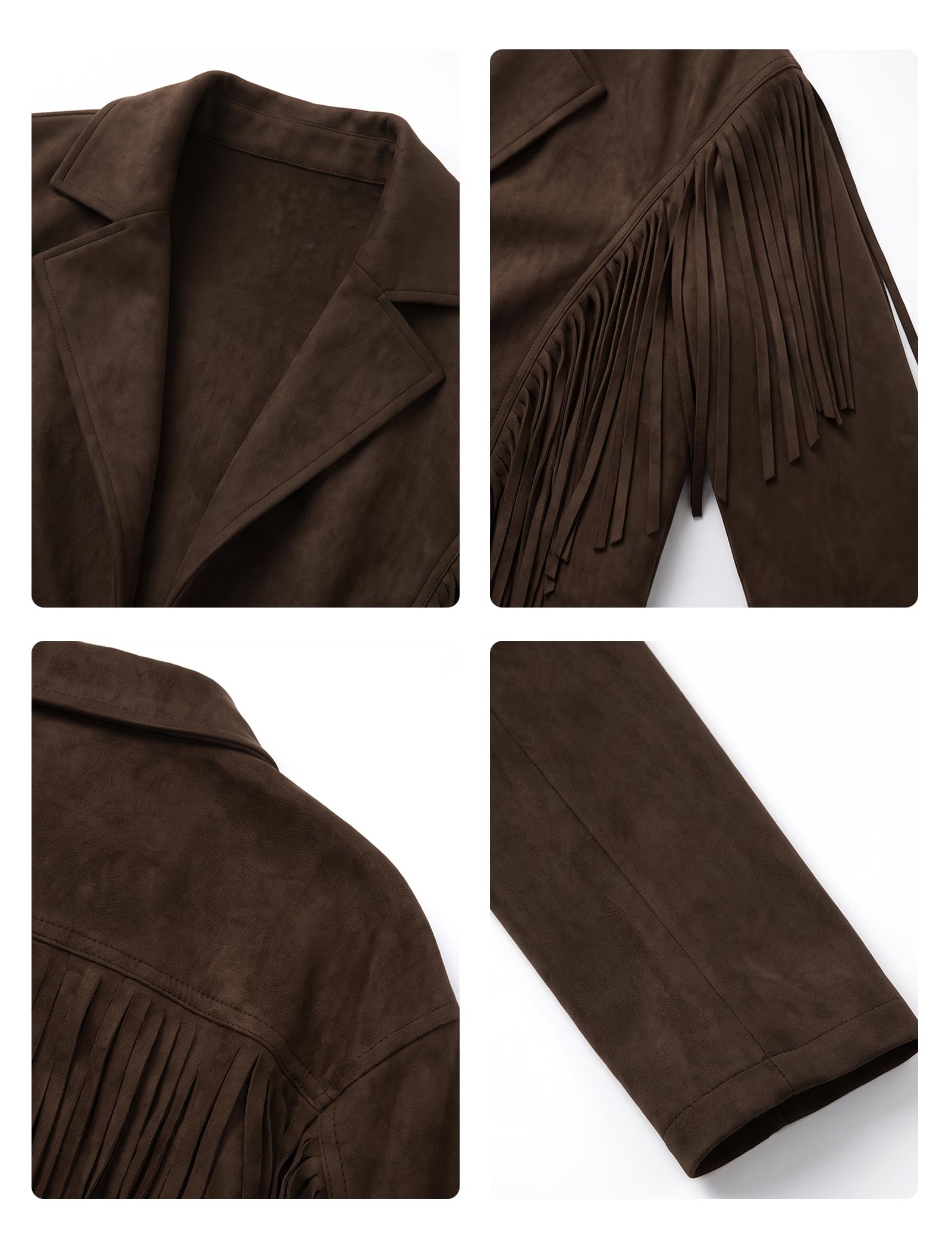 IDOPIP Bomber da donna in finta pelle scamosciata, con frange, stile