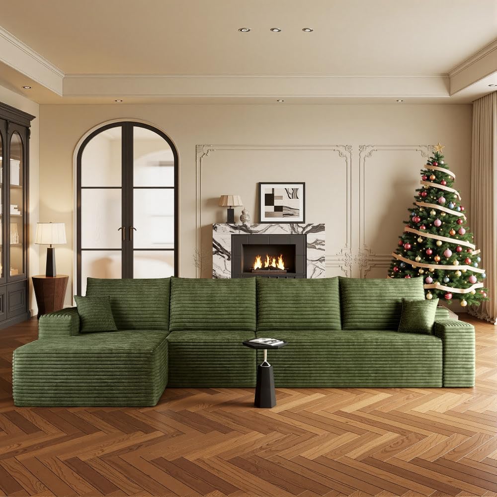 Boneless Couch, Modular Sectional Couches for Living Room, U-Shaped Cloud Couch Sofa with Deep Seat, Fluffy Corduroy Upholstered Corner Sofa
