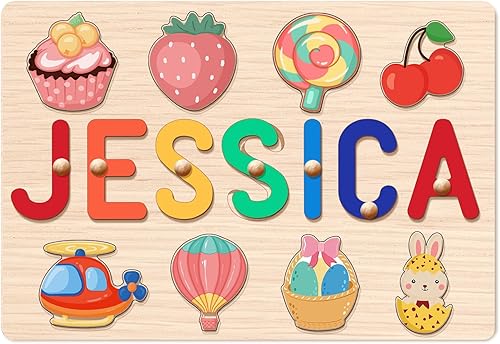 Name Puzzle for Kids Personalized, 1st Birthday for Girl and Boy, Custom Wooden Puzzles for Toddlers 1-3 with Engraved Text on Back, Montessori