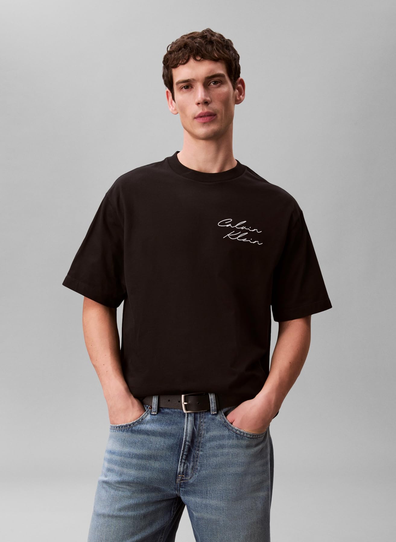T-shirt da uomo a maniche corte in cotone con logo rotondo vestibilità regolare LV04RE828G-UB1