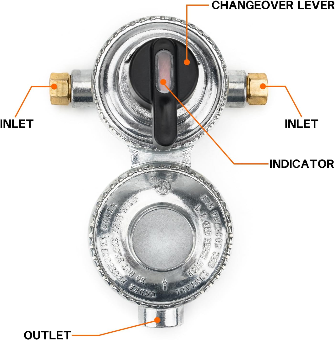 onlyfire RV Propane Regulator for Dual Tanks, 2 Stage Auto Changeover LP Propane Gas Regulator with 2PCS 18 Inch Pigtails Propane Hoses for RVs, Vans, Trailers