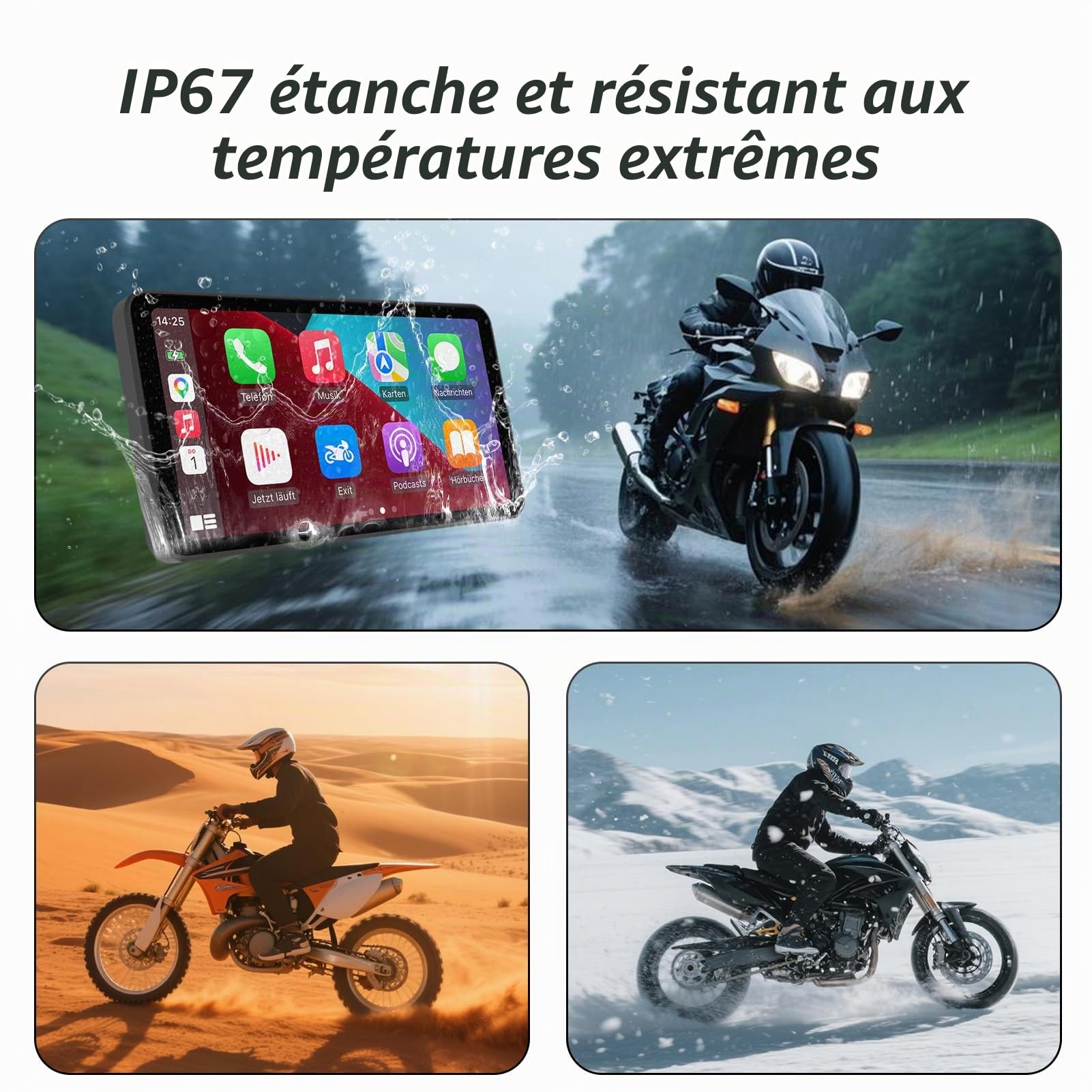 Écran intelligent de moto de 6 pouces - CarPlay & Android Auto sans fil | Contrôle vocal Bluetooth | IP67 étanche | TPMS | Écran tactile HD | Convient à la plupart des motos | Mises à jour OTA